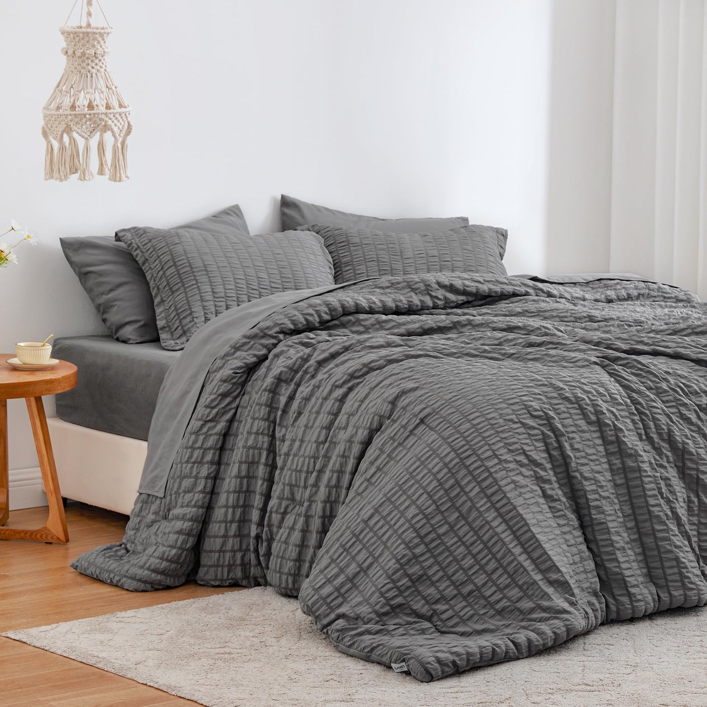 Love's cabin Seersucker Terracotta Twin Comforter Set, 5-Piece All Season Lightweight Bed in a Bag Bedding Set with Comforter, Flat Sheet, Fitted Sheet, Pillowcase and Sham BST326H