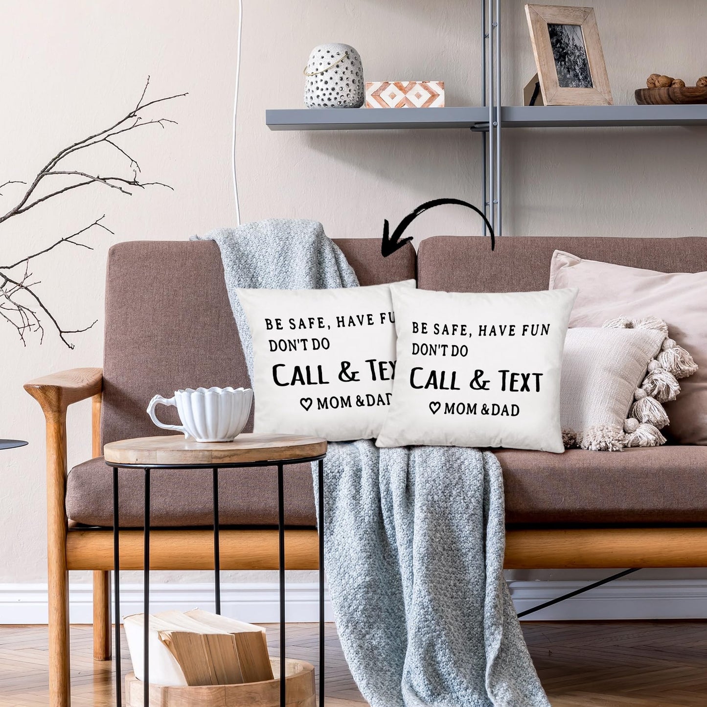 Mingnei Have Fun Be Safe Don't Throw Pillow Covers College Dorm Cushion Cover, Funny Call Text Mom Dad Home Sofa Living Room Bed Decorative Pillow Cases 18 x 18 Pillowcase (Grey) WN420