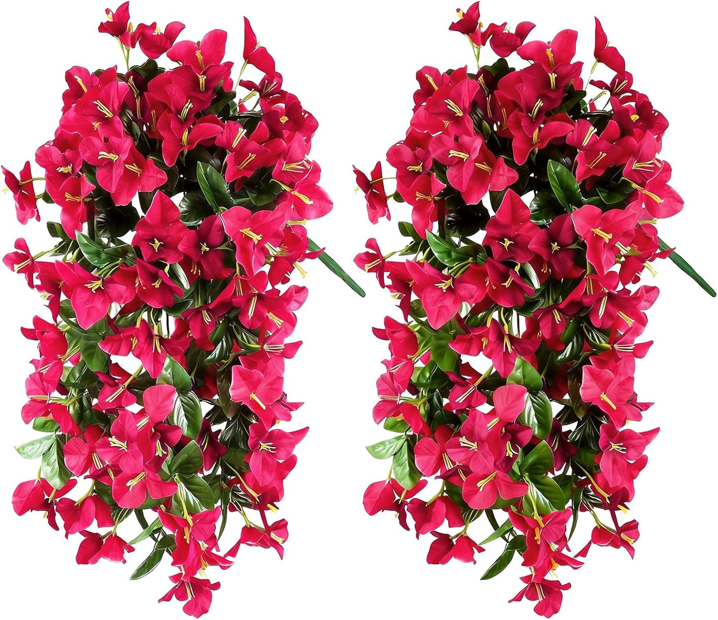2 Pack Artificial Bougainvillea Flowers for Outdoors Decorations, Fake Hanging Plants, Faux Outside Flowers UV Resistant for Baskets Home Front Door Porch Patio Balcony Yard(Hot Pink) BST202