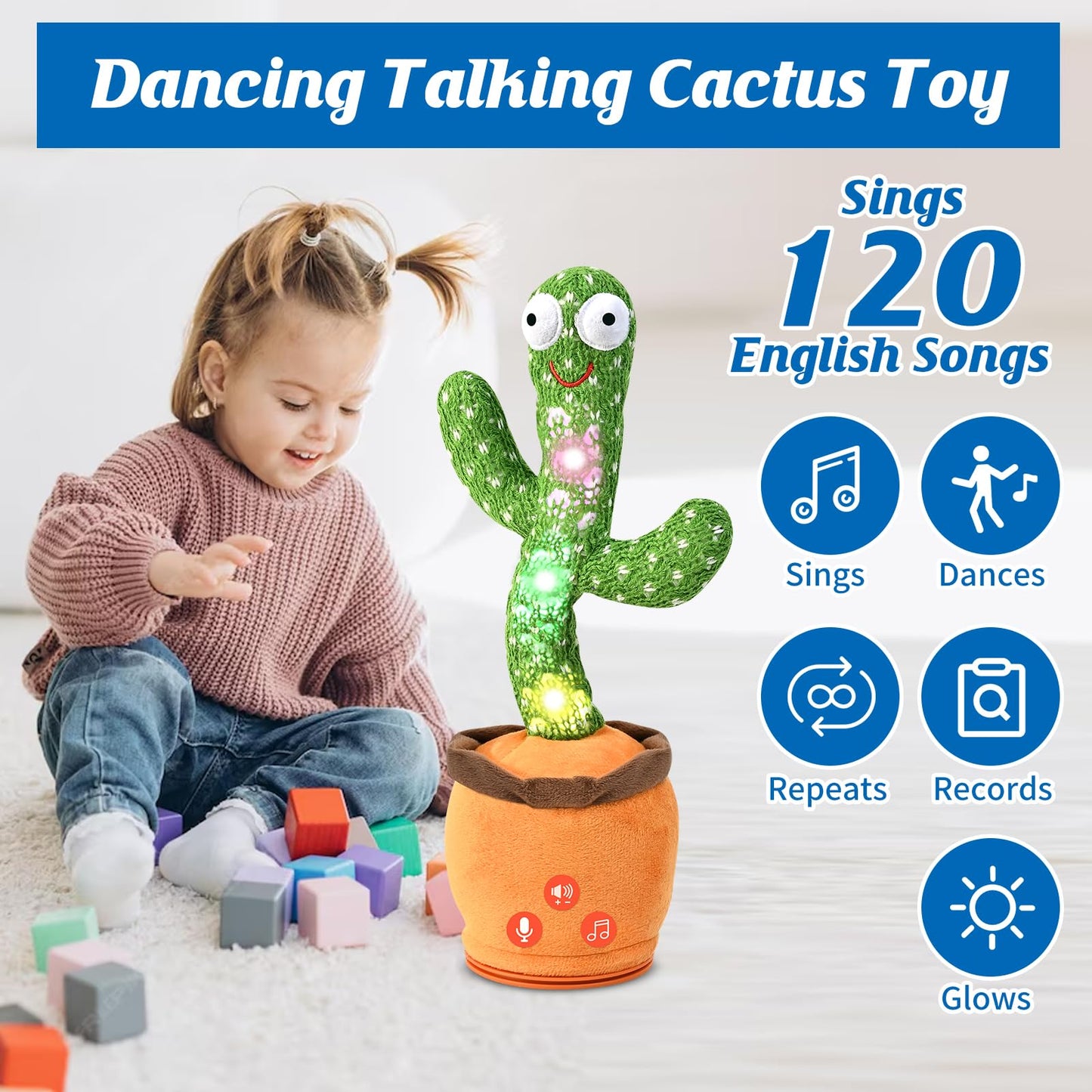 Rechargeable Baby Toys 3-6 6-12 12-18 Months Dancing Talking Cactus N26