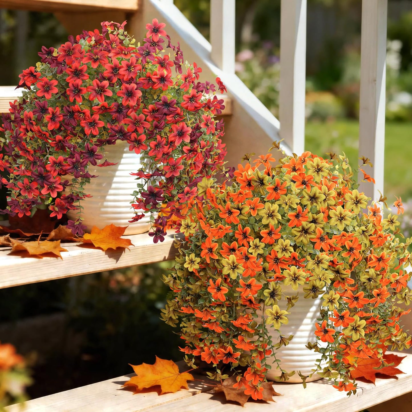 Artificial Flowers for Outdoor Faux Flowers for Plant Pot Spring Decoration | 2 Pcs Faux Hanging Plants UV Resistant Look Real Outside Home Garden Porch Patio Entrance Courtyard Decor BST326H