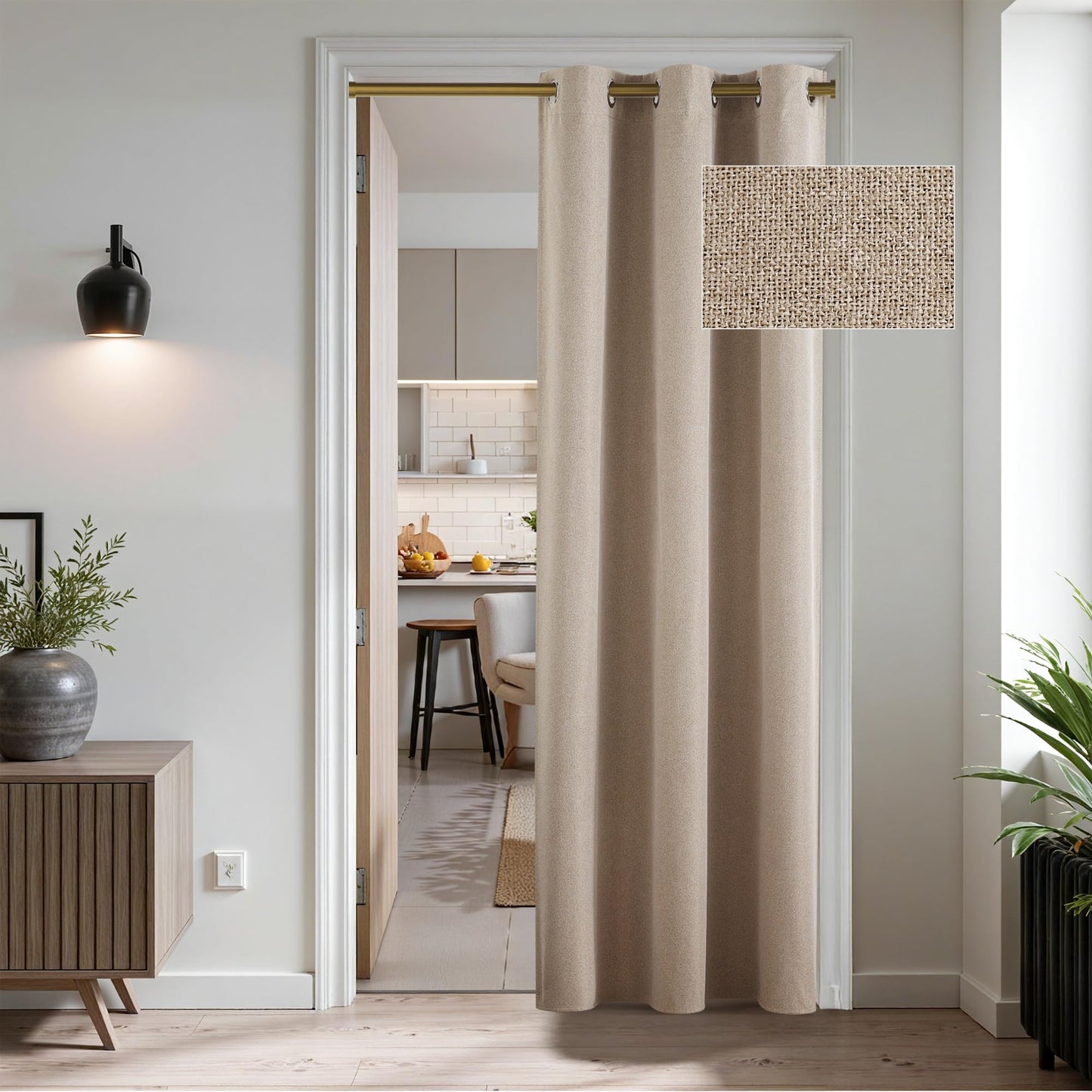 RYB HOME 100% Blackout Curtain for Sliding Glass Doors, Extra Wide Thermal Insulated Privacy Linen Curtains for Bedroom/Patio Door/Living Room/Open Closet, Room Divider, Black, W100xL108, 1 Panel BST220