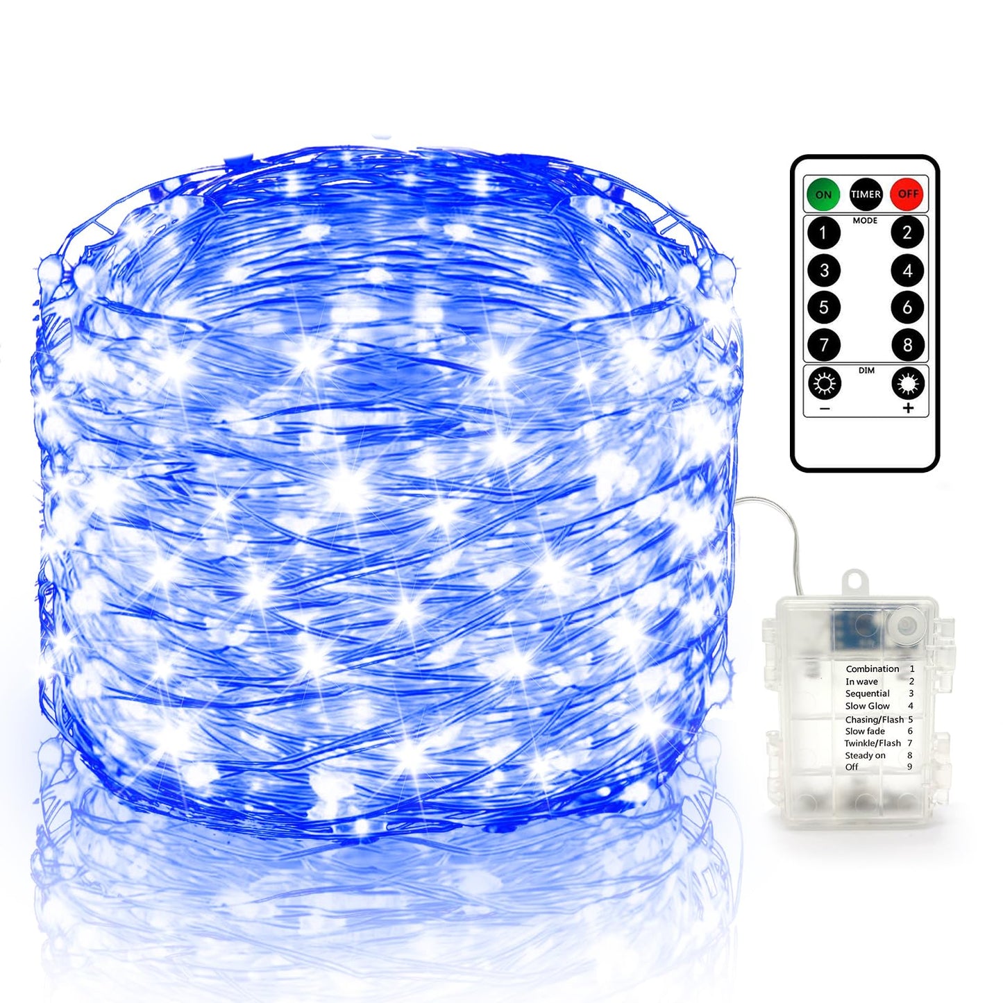 Fairy Lights 33FT 100 LED Fairy String Lights Battery Operated with Remote, 8 Modes Outdoor Waterproof Led Twinkle Lights for DIY Party Wedding Christmas Decoration Warm White WN420