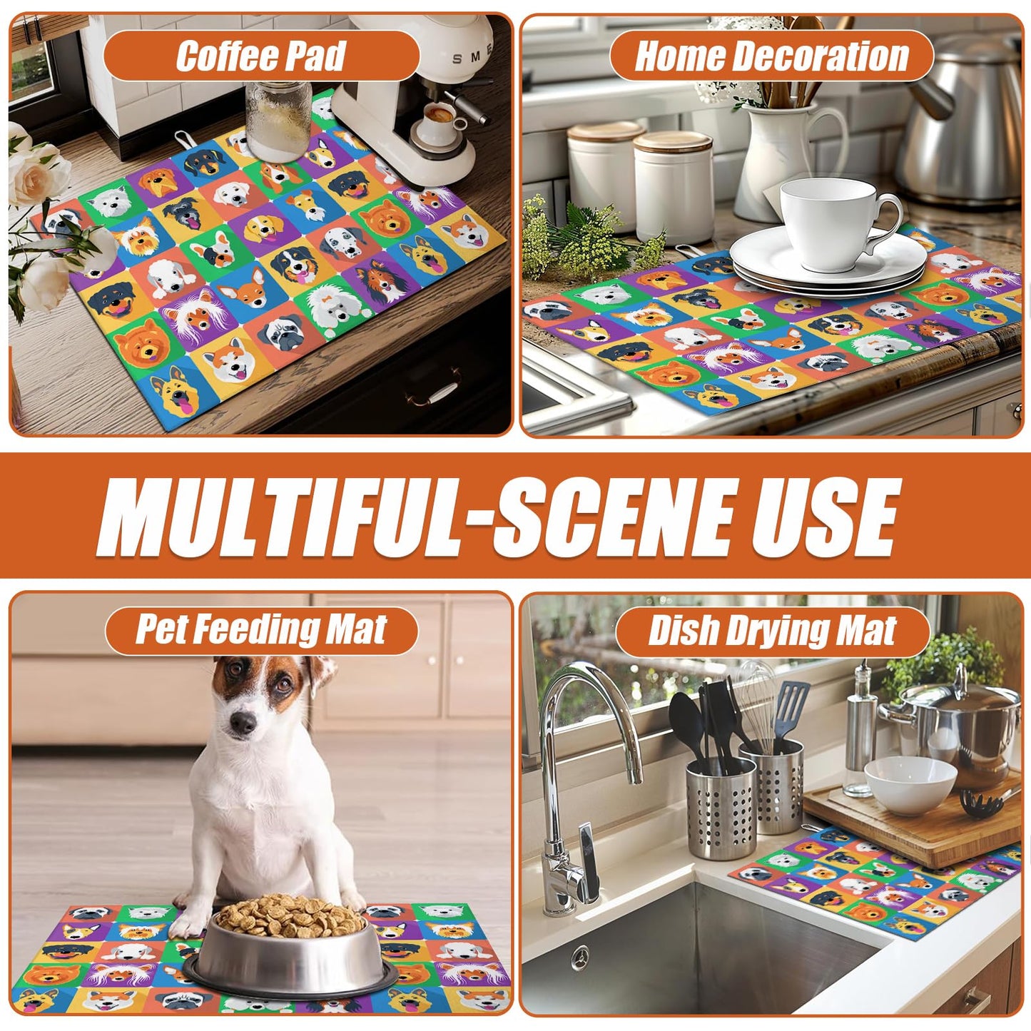 Brown Leopard Dish Drying Mat for Kitchen Counter Microfiber Absorbent Dish Kitchen Drying Mat Draining Reusable Washable for Dishes/Utensils/Counterto BST220