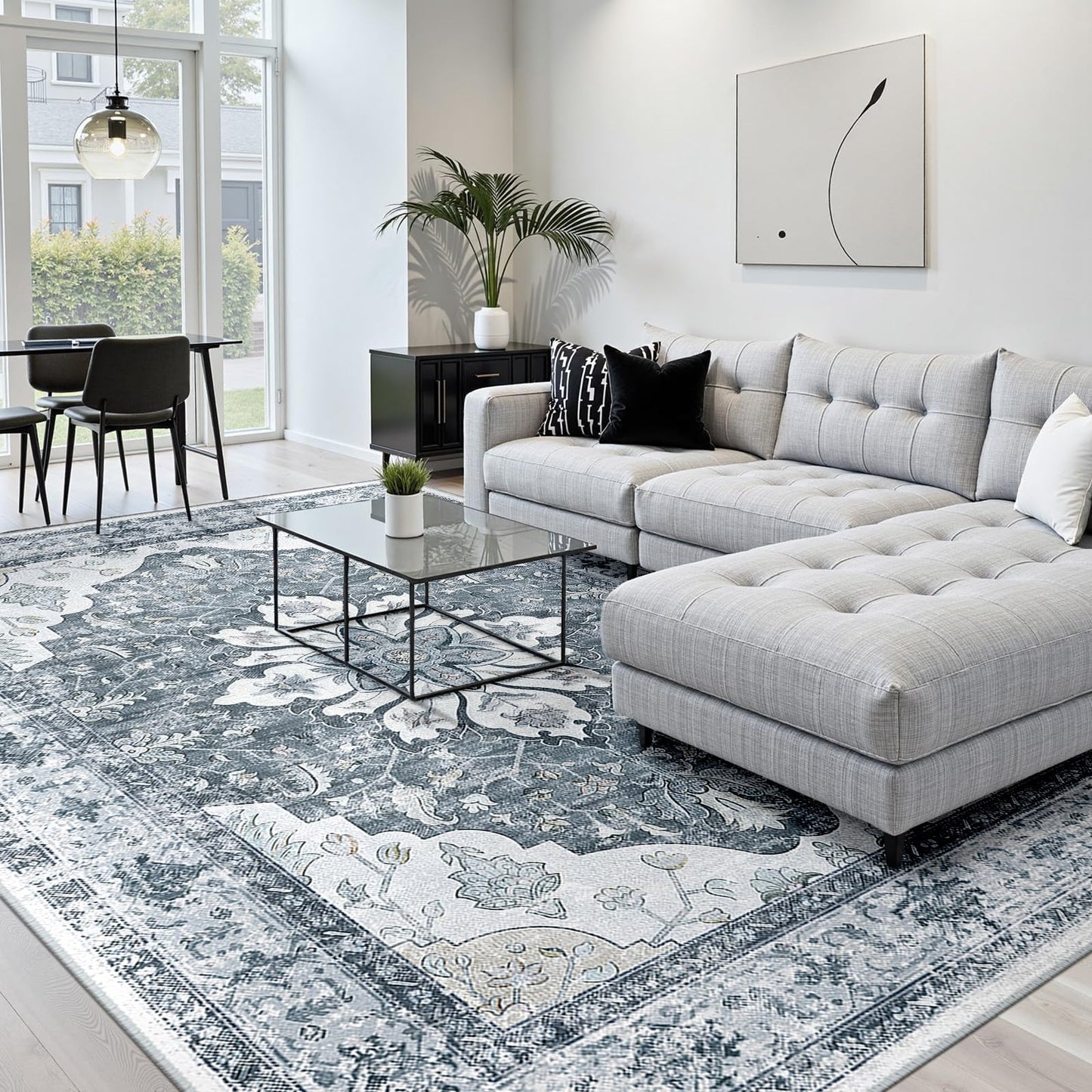 RELEANY Area Rugs Runner 2'x6' Washable Non-Slip, Floral Vintage Distress Medallion Carpet for Kitchen Hallway Bedroom Beside Laundry Room Bathroom, Teal Green Lake Blue Turquoise DD1210