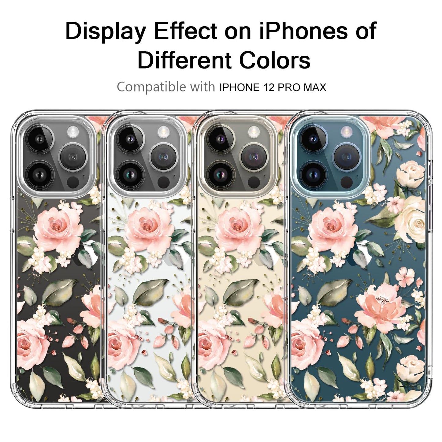 bicol for iPhone 12 Pro Max Case with Screen Protector and Camera Lens Protector - Fashionable Flower Floral Designs for Women Girls - Shockproof Acrylic Clear Phone Cover 6.7" - Blooming Flowers WN420