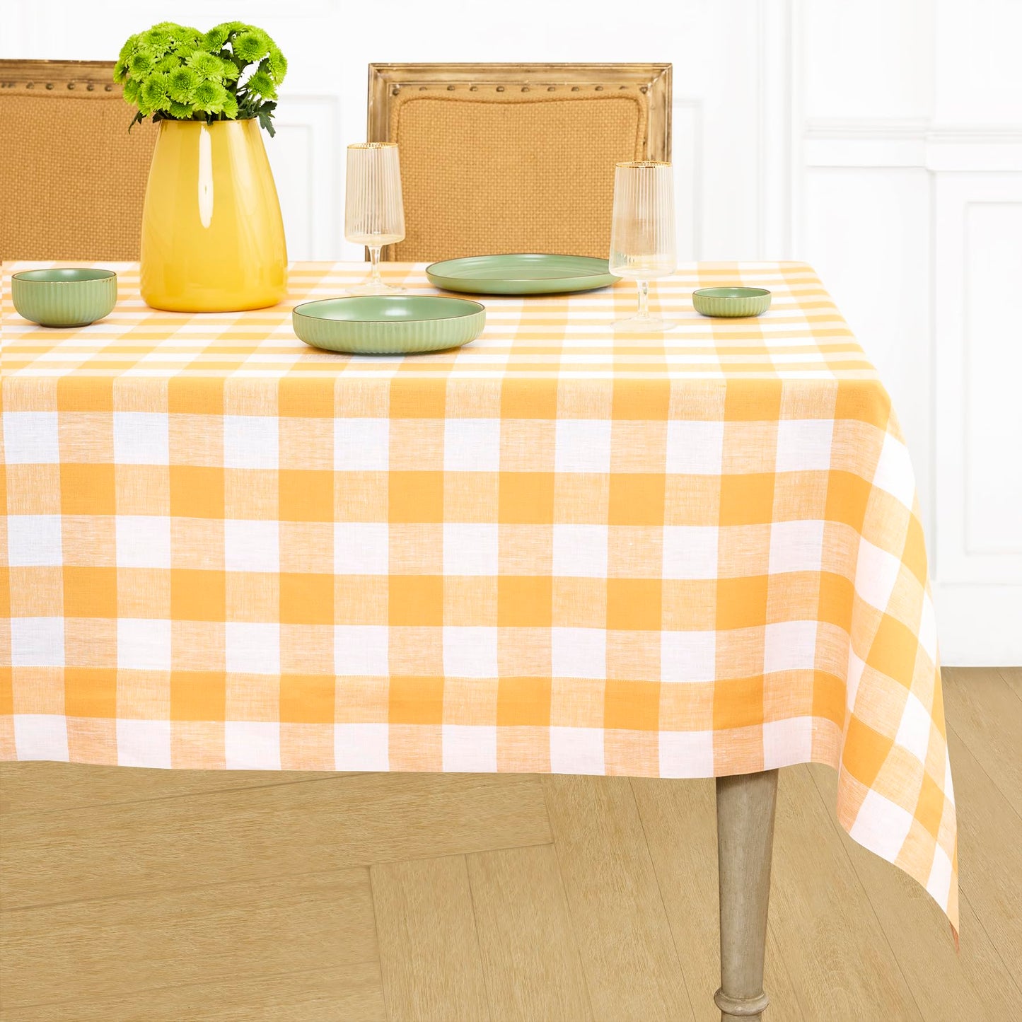 Solino Home 100% Pure Linen Rectangular Tablecloth Pink Check, 60 x 120 in | Buffalo Check Linen Table Cloth for dining and entertaining | buffalo checkered weave | Marshmellow Pink | OEKO-TEX Certified BST326SOLH