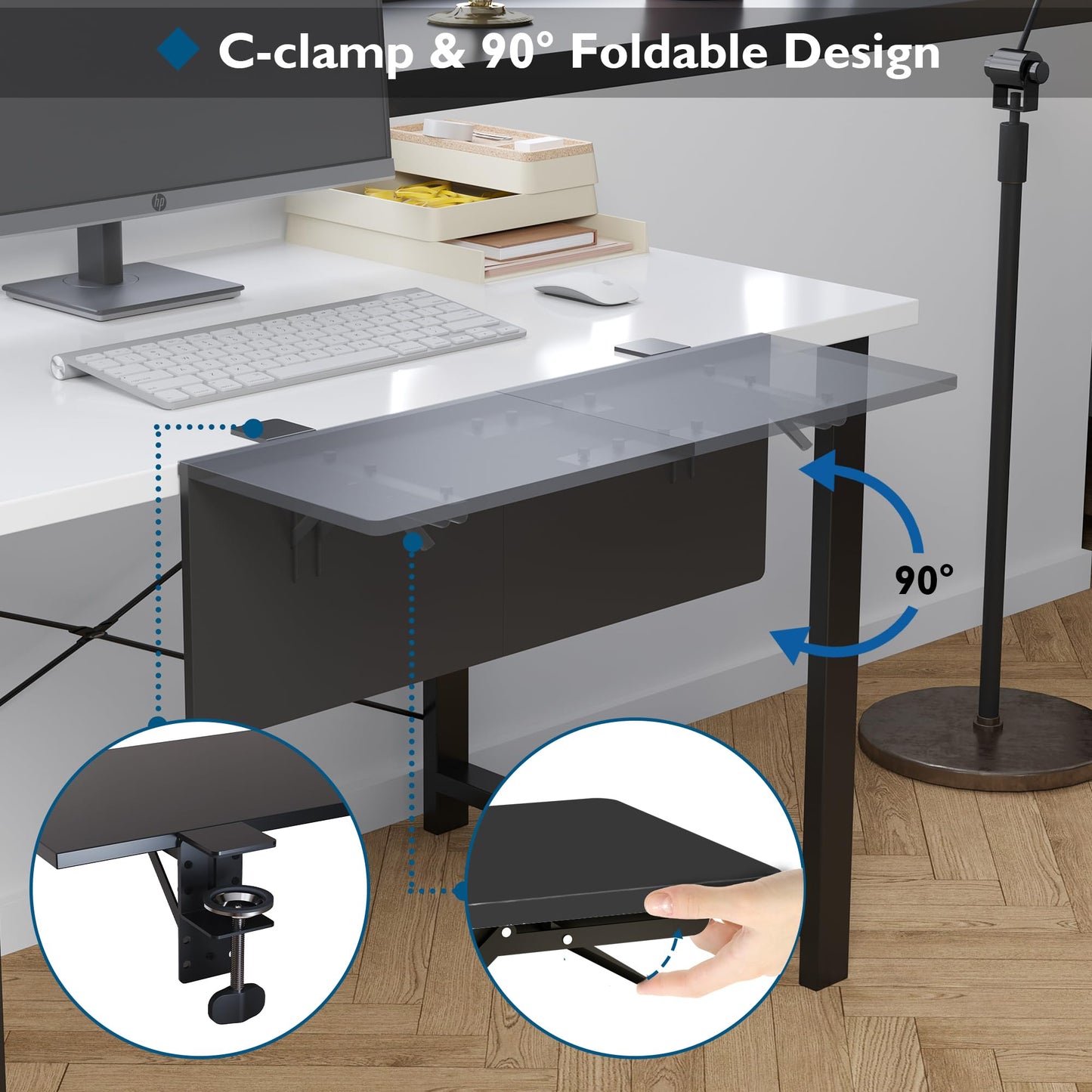 BONTEC Ergonomic Desk Extender Tray, 9.5"x9.1" Wrist Rest Shelf | 90°Foldable Elbow Support, Table Mount Arm, Clamp on Computer Arm Rest for Desk, Office & Home Use,Durable Easy to Install BST202