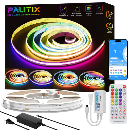 PAUTIX RGB Smart IC COB LED Strip Lights,6.56ft/2m Addressable UL-Listed 24V Chasing Color Flexible Tape Light Multicolor,Work with Alexa/Google Assistant,for Cabinet,TV,Bedroom,Party DIY Decoration