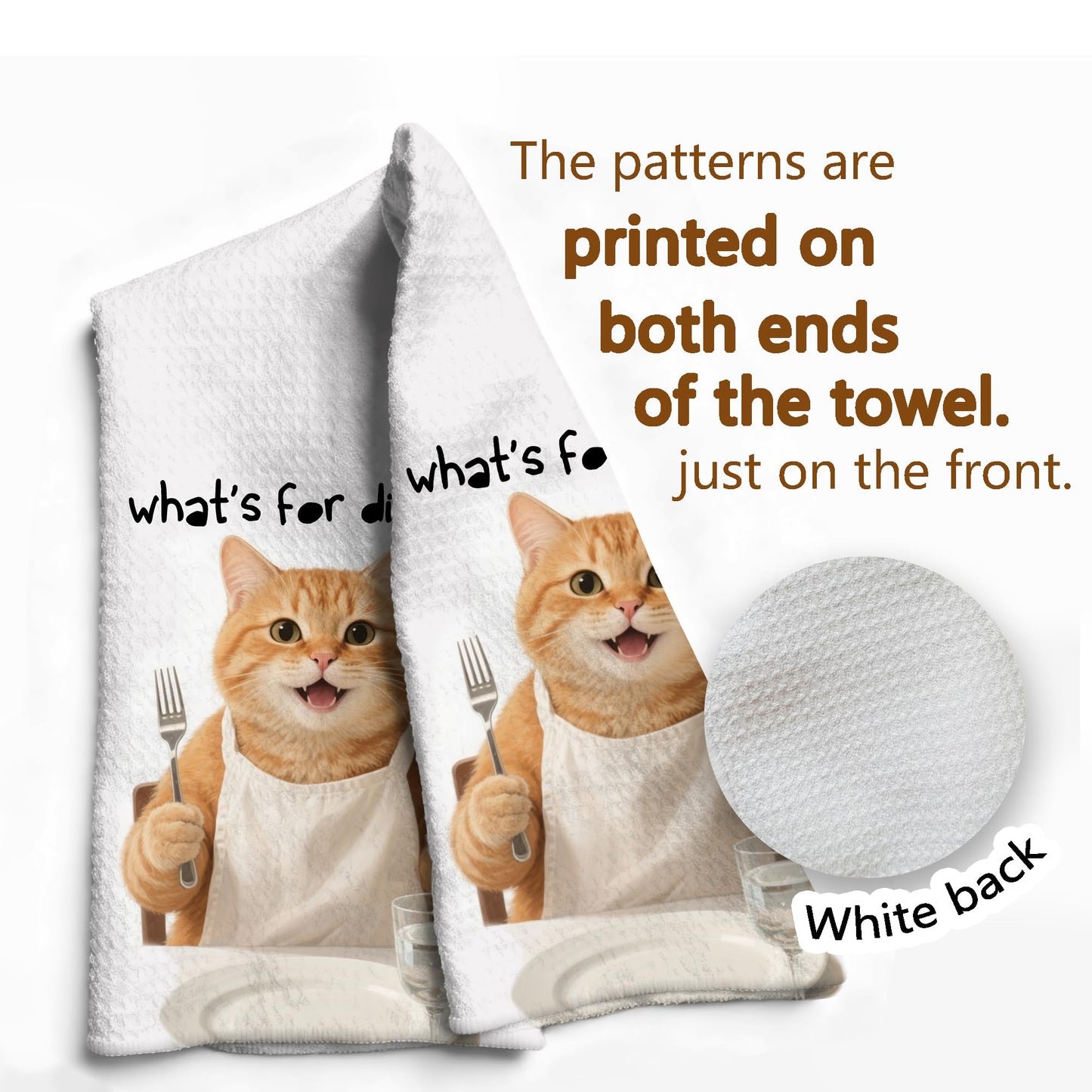 Funny Cat Gifts Kitchen Towels, Cute Cat with Knife and Fork Microfiber Dish Tea Towel for Kitchen Decor, Funny Cats Cooking Decor, is It Dinner Time Yet, 16x24 Inch BST220