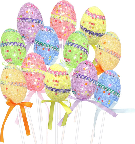 Artificial Easter Egg Bouquet, Pastel Foam Eggs with Stem, Spring Home Decor or Basket Stuffers, Pack of 12 BST220