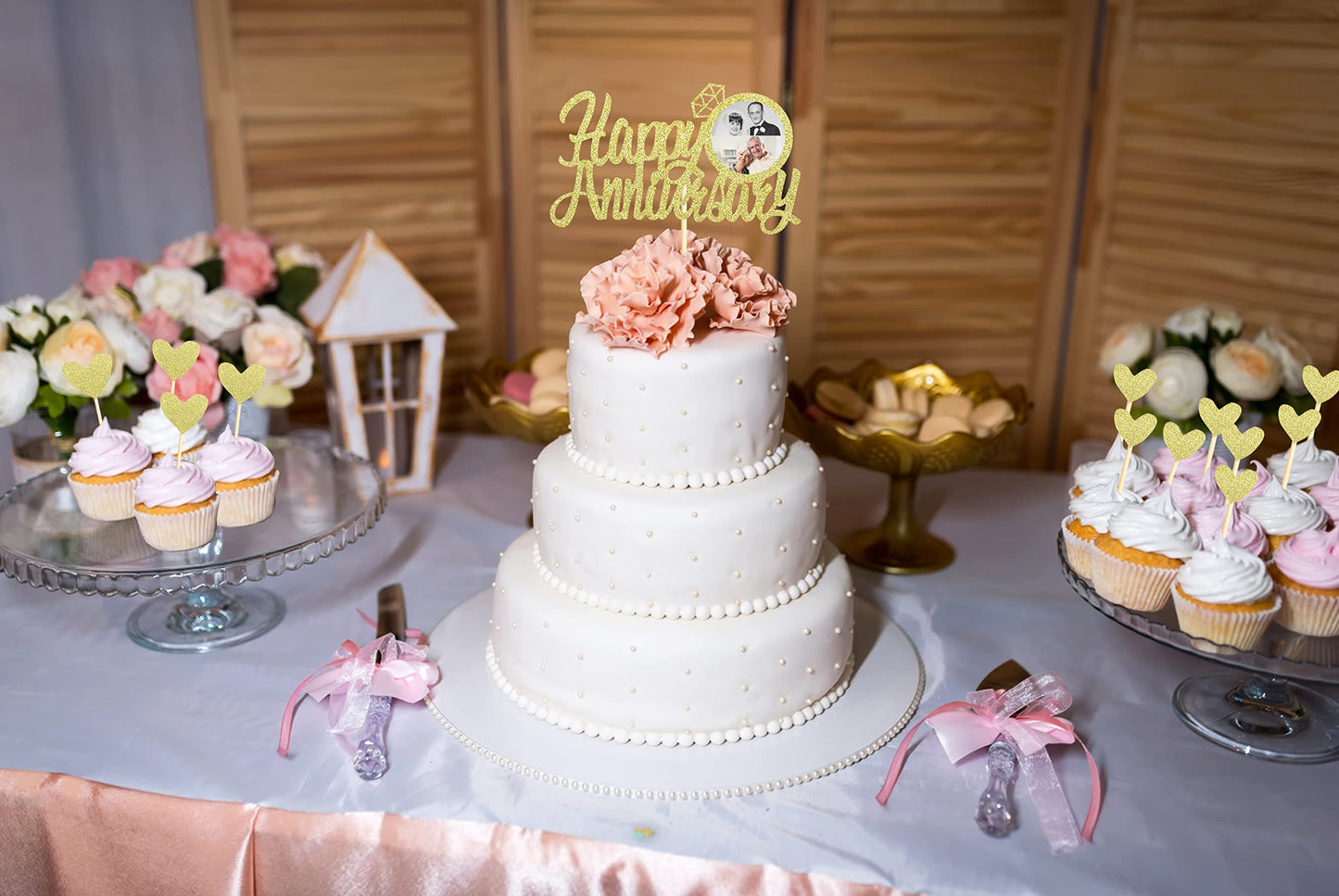 Sumerk 13 PCS Gold Glitter 55th Anniversary Cake Topper Happy 55th Anniversary Wedding Anniversary Cake Decorations BST220