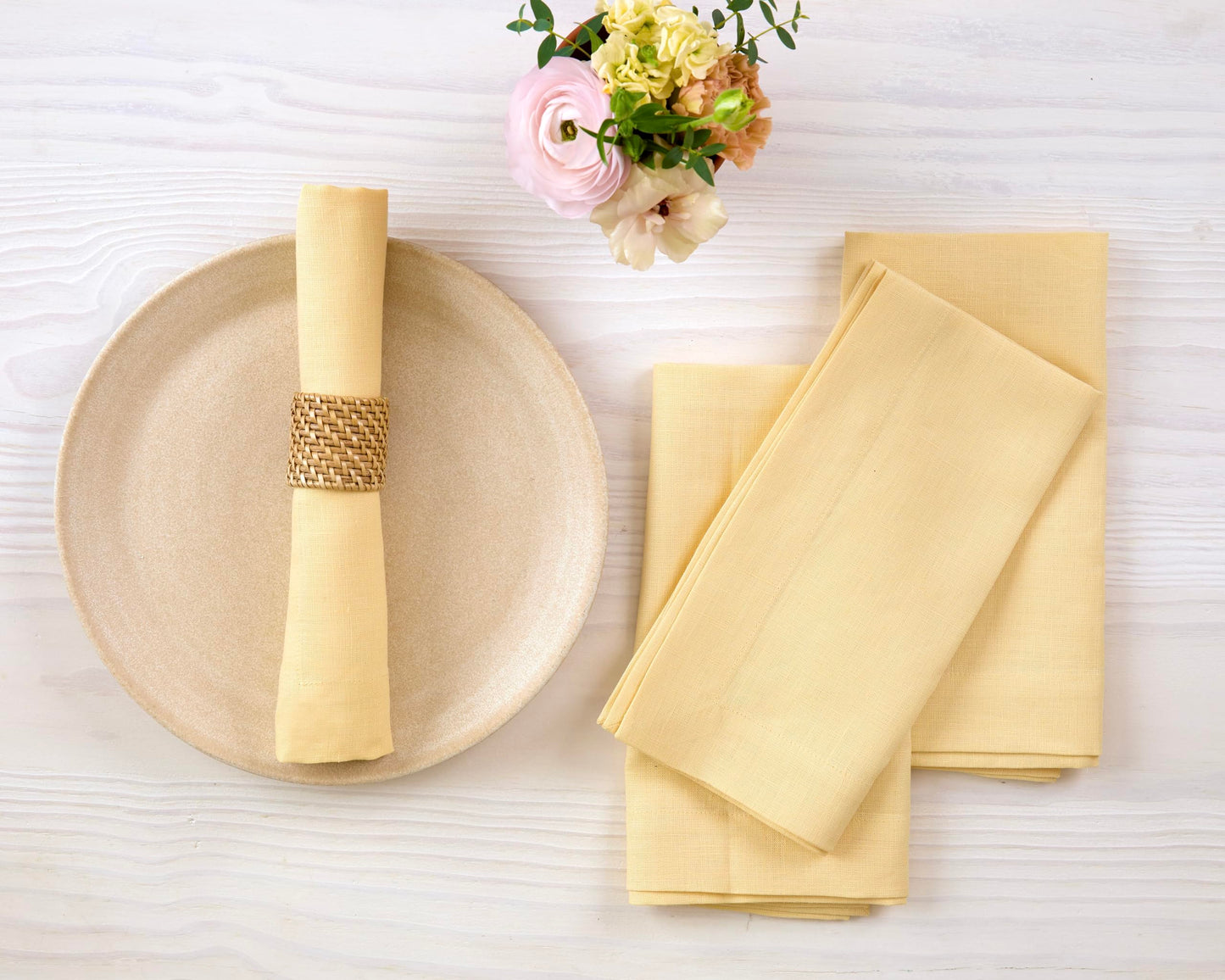 Solino Home 100% Linen Square Placemats White, Fete 14 x 14 in, Set of 4 | Square Table Mats square place settings for daily and festive dining; neatly mitered corners; Pure Linen; OEKO-TEX Certified BST326SOLH