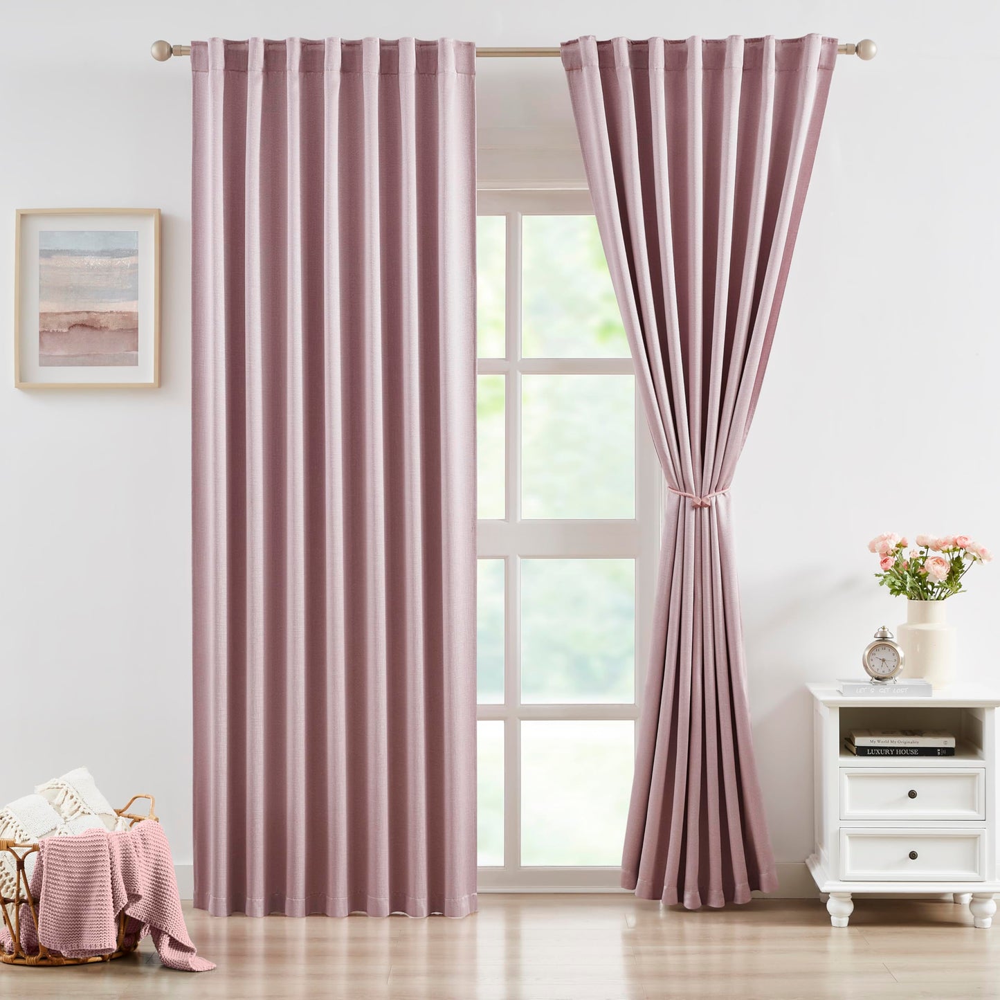 Bujasso Gray Jacquard Blackout Window Curtain Panels, 54" Wx84 Lx2 | Back Tab Rod Pocket with Magnetic Tiebacks,Thermal Insulated,85% Room Darkening Light Blocking Drapes for Bedroom Living Room BST326H