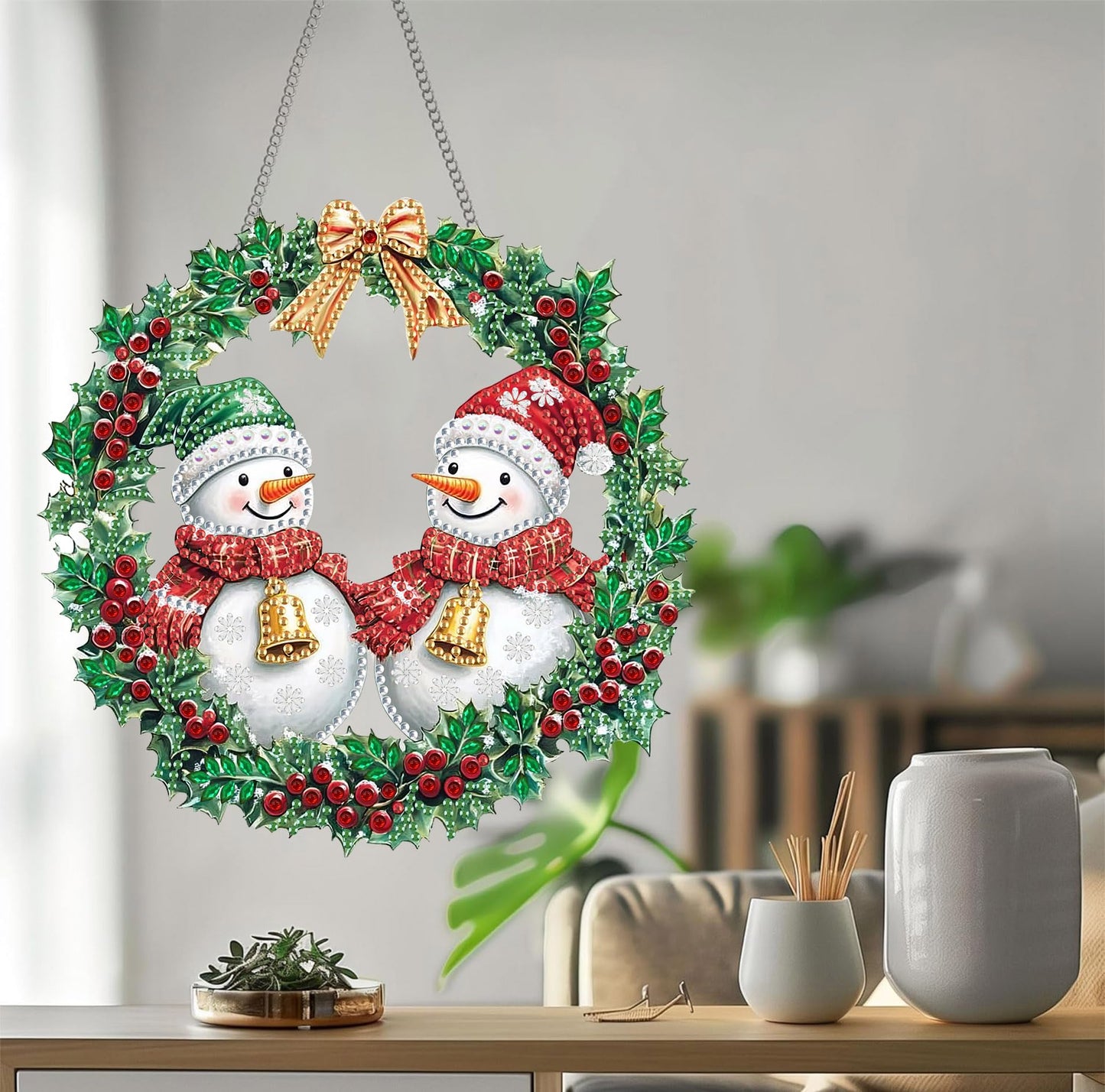 Bimkole Cat Diamond Art Hanging Kit for Adult, DIY 5D Animals Diamond Art Painting Window Pendant, Acrylic Crystal Art Hanging Ornament for Wall Home Garden Front Door Decor - 7.8x7.8 Inch BST220