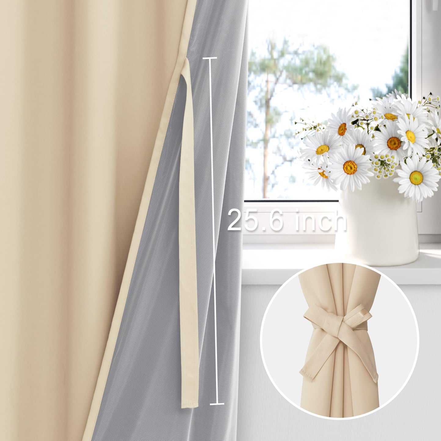 XWZO White Blackout Curtains with Tiebacks - Rod Pocket & Back Tab Heat and Full Light Blocking Window Panels for Bedroom/Nursery, 84 Inches Long Thermal Insulated Draperies, W42 x L84, Set of 2 BST326H