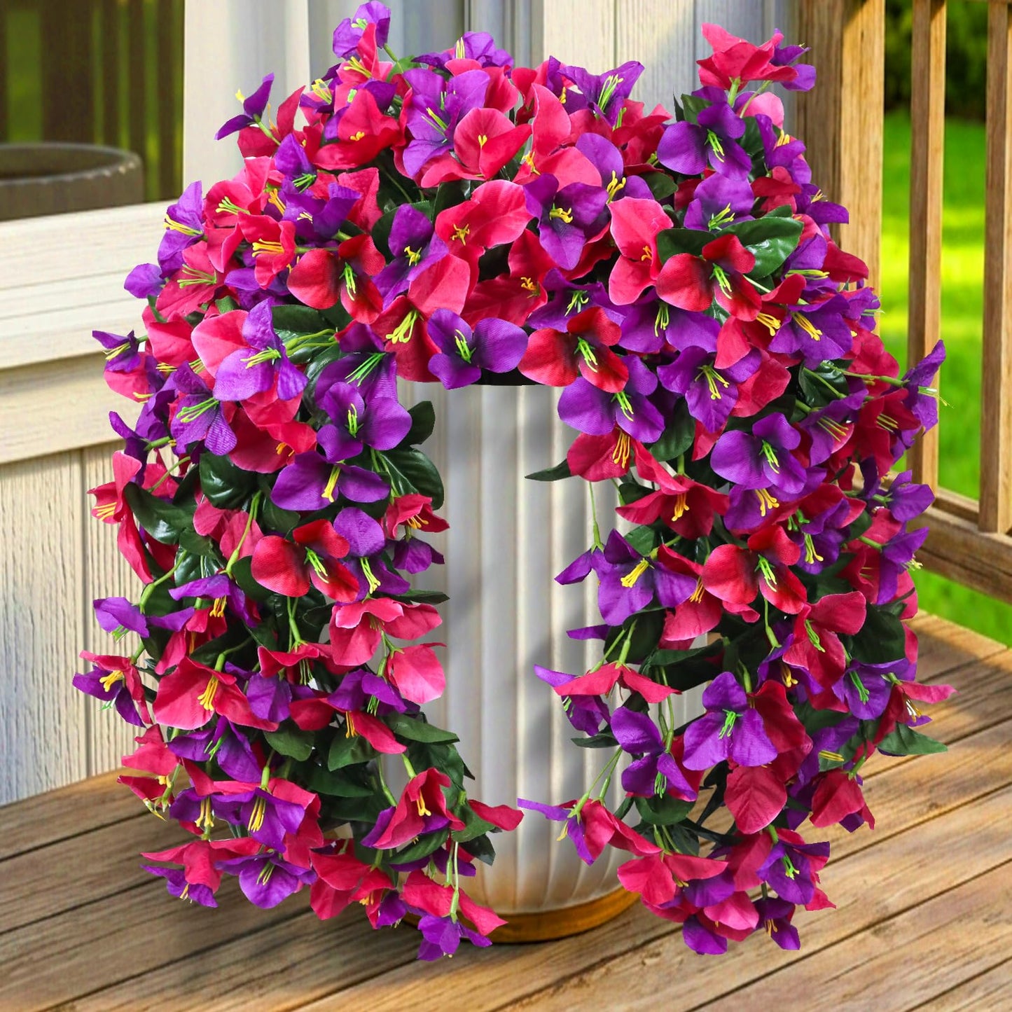 2 Pack Artificial Bougainvillea Flowers for Outdoors Decorations, Fake Hanging Plants, Faux Outside Flowers UV Resistant for Baskets Home Front Door Porch Patio Balcony Yard(Hot Pink) BST202