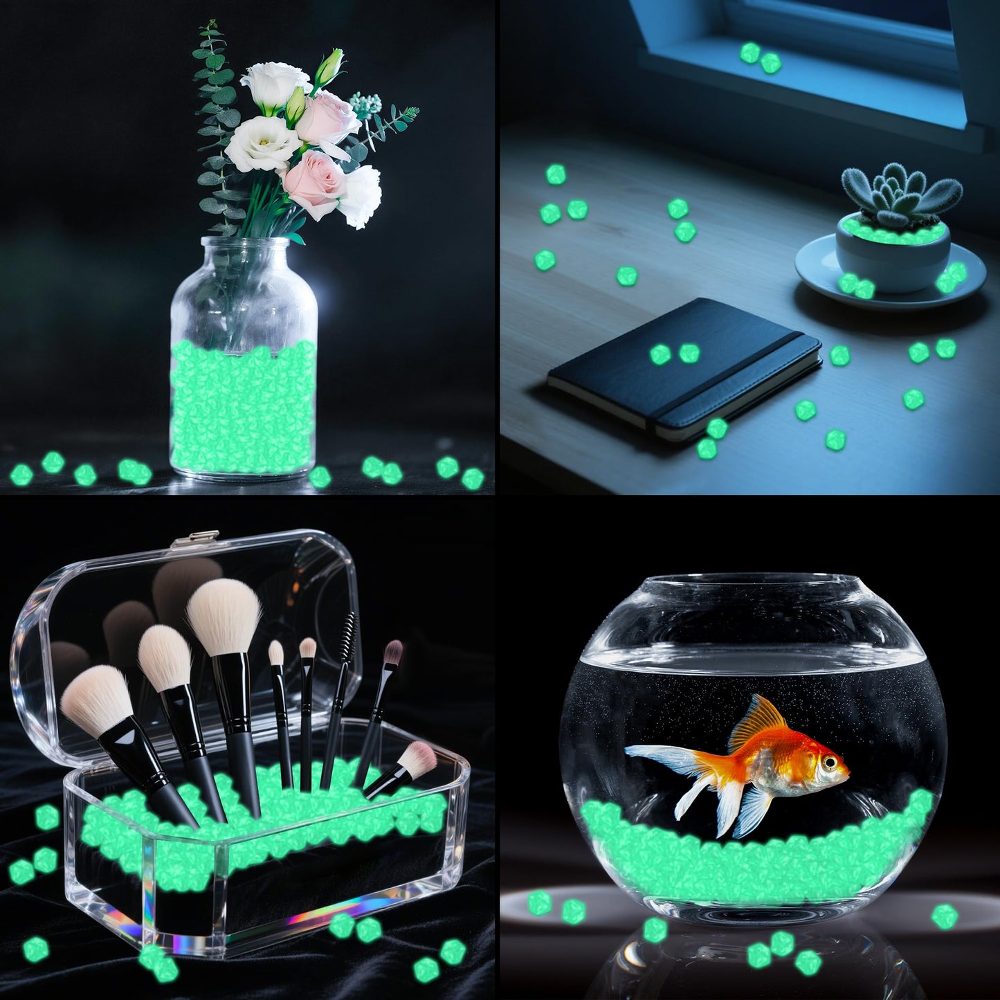 Kaiyuan Dynasty 300PCS Green Glow in the Dark Rocks Luminous Rocks Glowing Rocks for Vase Fillers Table Scatters Aquarium Fish Tank Home Decor,(11 * 14mm) BST220