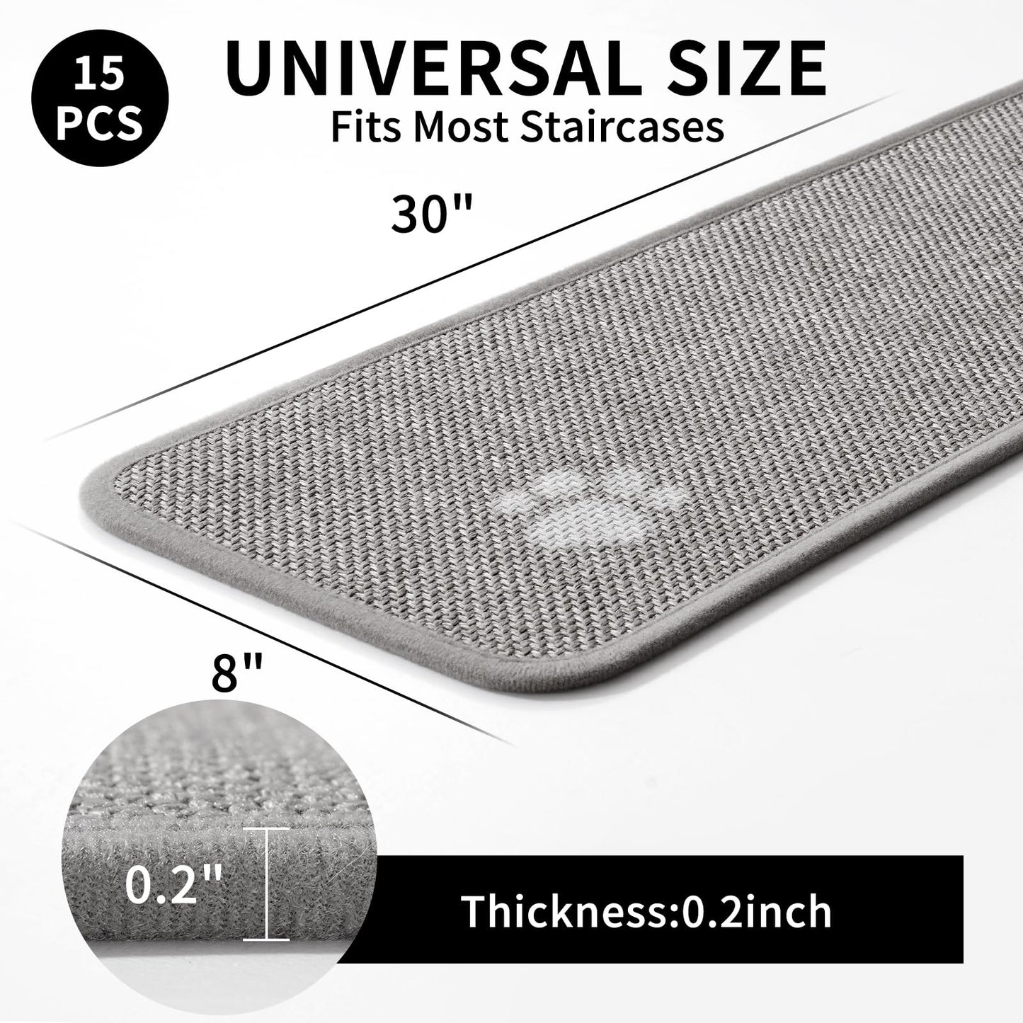 YDKGL Stair Treads Non Slip Indoor 4PCS, Rubber Backing Stair Runner Rugs for Wooden Steps, Residue Free Stair Carpet Treads for Kids Elders and Pets, Machine Washable Stair Mats, Gray, 8" x 30" WN420
