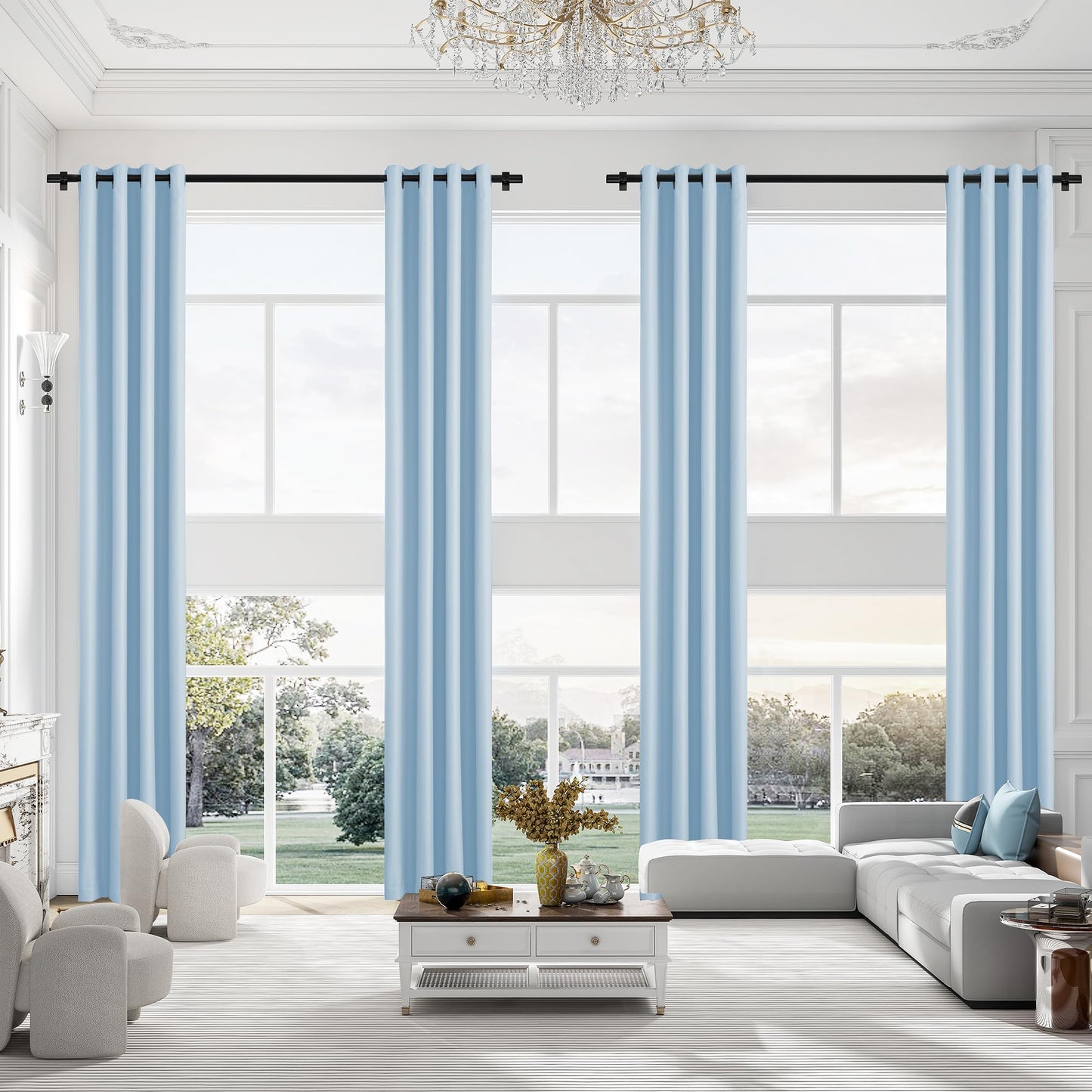 Extra Long Blackout Curtains, 12ft Room Darkening Grommet High Ceiling Drapes, 2 Story Curtains for Living Room(1 Panel, Navy, 52"x144") BST220
