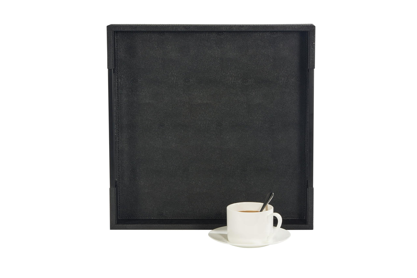 Sagala 16"x16" Ivory Shagreen Leather Serving Tray with Handles for Ottoman Coffee Table, Stylish Decorative Tray for Living Room Modern Home Decor (Ivory-Black, Square 16") BST220