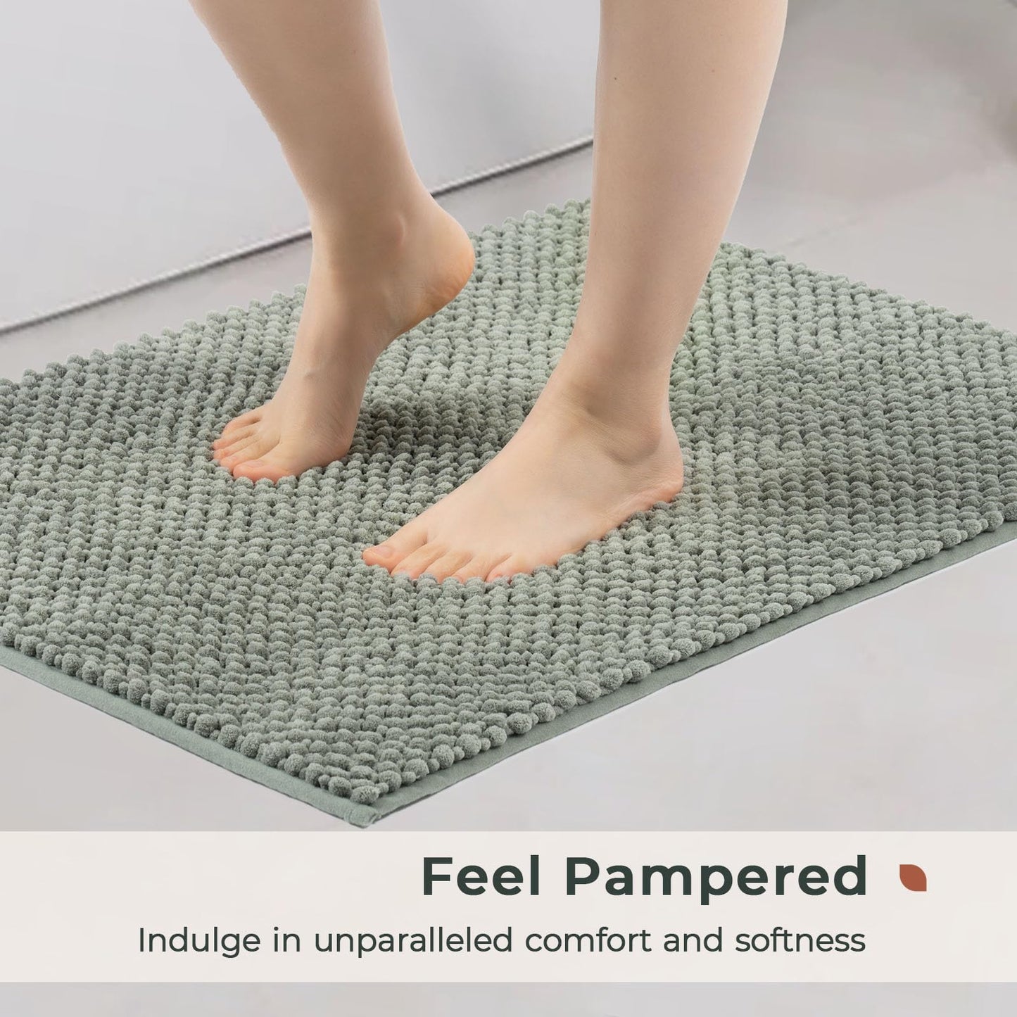 FRESHMINT Chenille Bathroom Rugs Sets 2 Piece 17"x24"+20"x32", Non-Slip Bath Mats, Absorbent Bath Rug, Washable Set of 2 Shower Floor Mat, Gray BST220