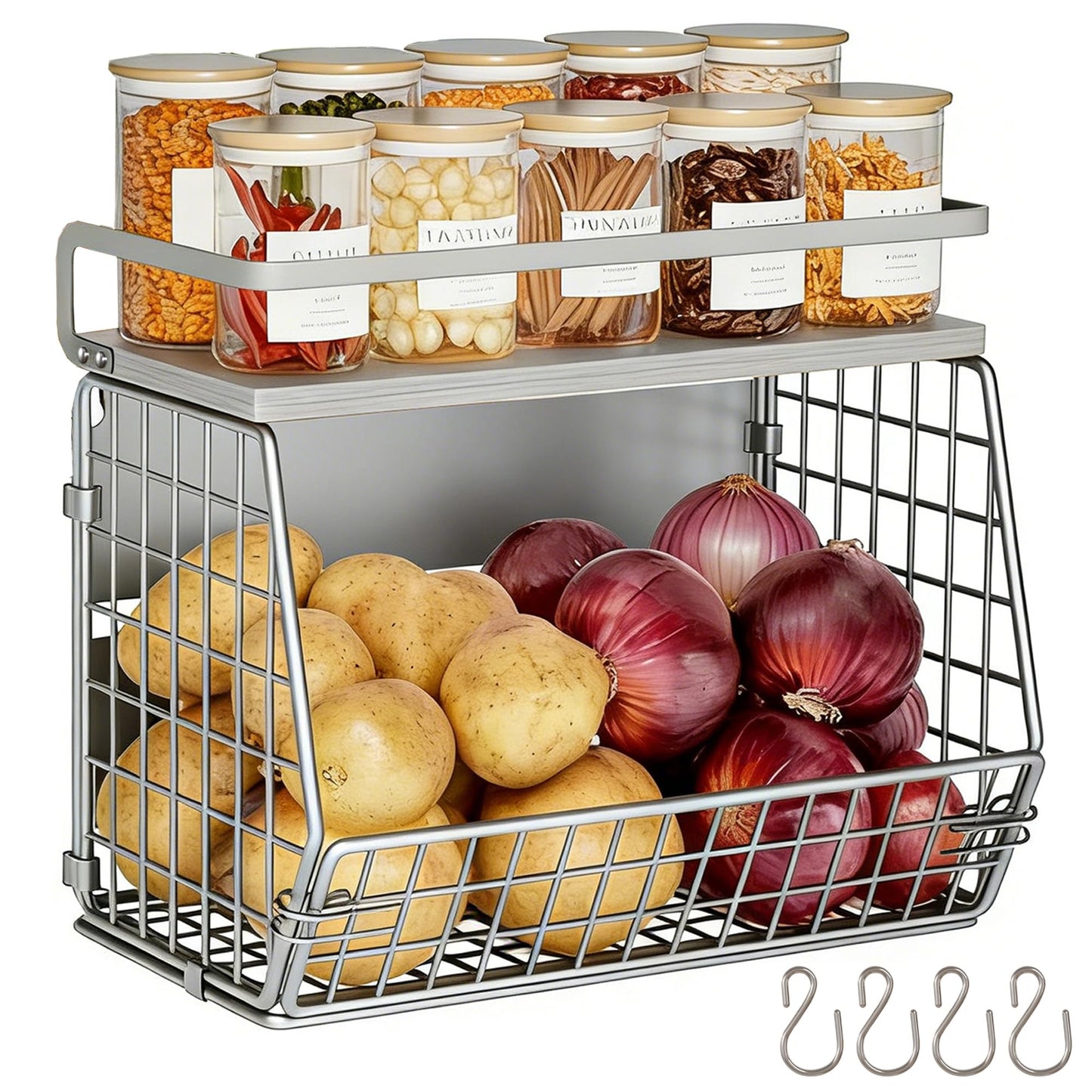 Magnetic Shelf for Fridge,Hanging Wall Basket for Potato Onion Fruit and Vegetable Storage Bins,Large Produce Container Magnetic Spice Rack for Refrigerator Kitchen Counter Pantry,Black BST220