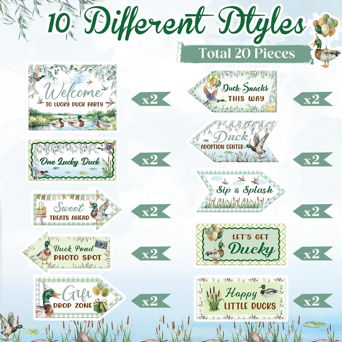 Skylety 20 Pieces Mallard Duck Party Decorations Duck Hunting Birthday Direction Signs Decor For Mallard Hunter Party Supplies Accessories BST202
