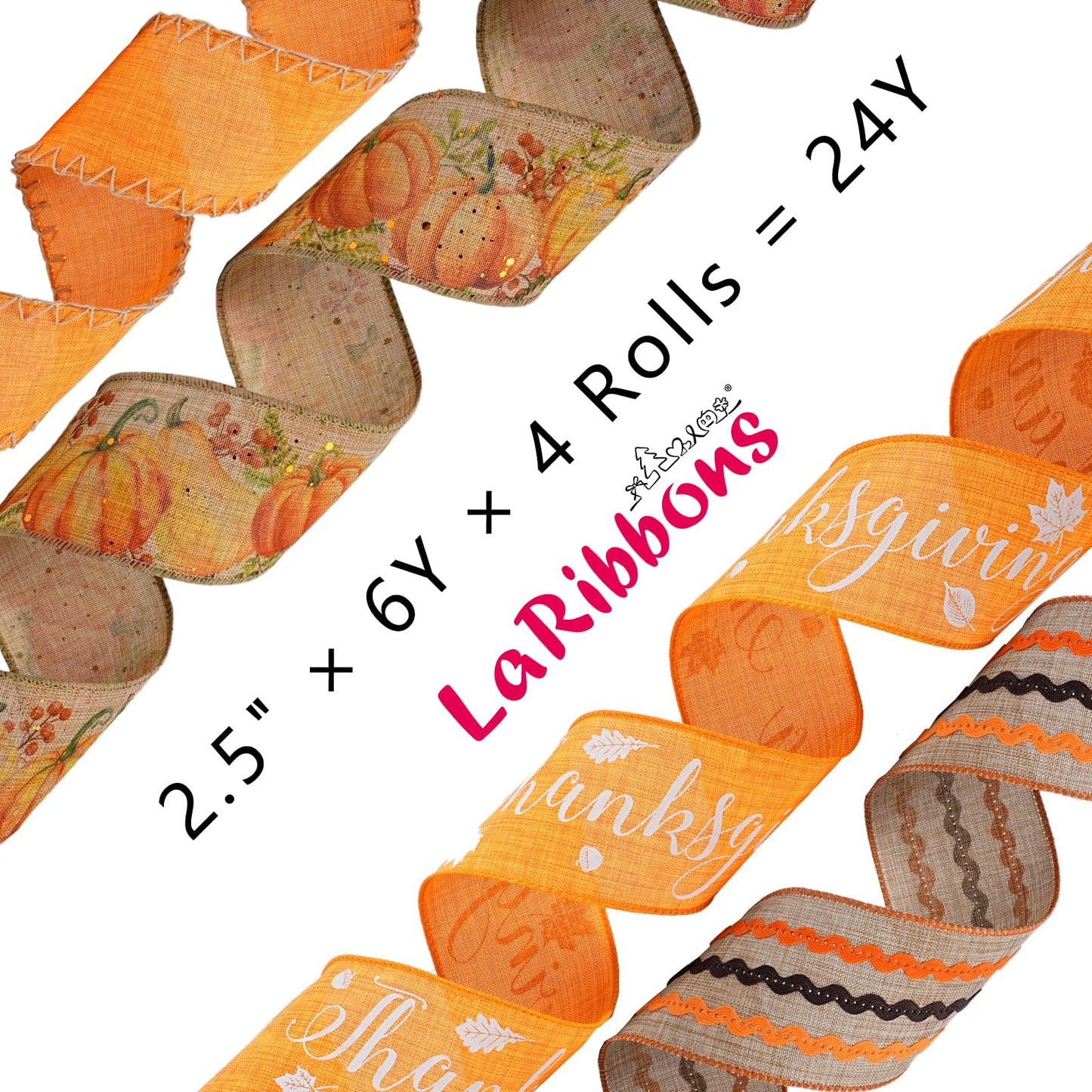 LaRibbons Easter Ribbon Wired 4 Rolls 2.5 Inch x 24 Yards TTL, Orange Carrot Bunny Ribbons for Baskets, Striped Wide Easter Ribbon for Crafts Spring Wreath Gift Wrapping Bow Decoration BST326H