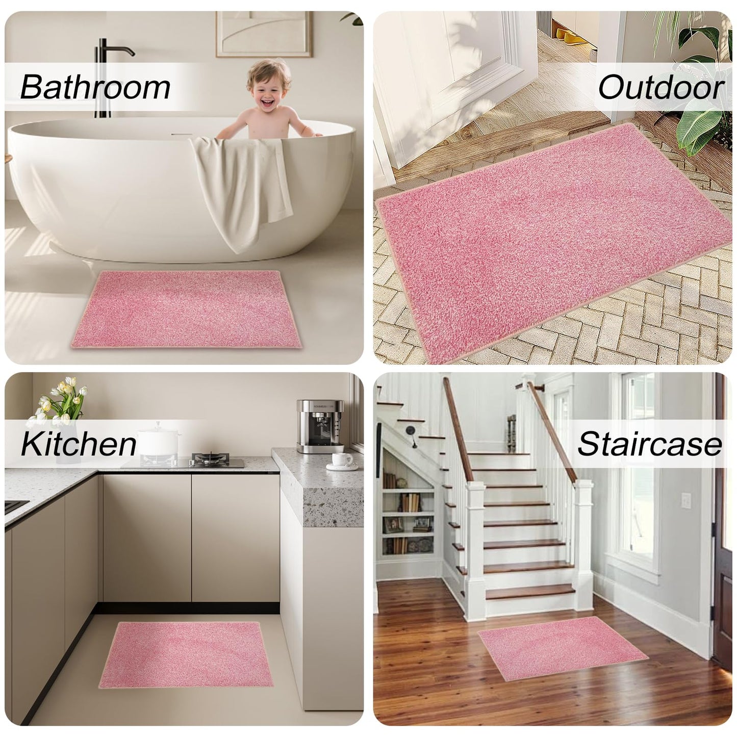 HDFK Bathroom Rugs | Non Slip Washable Bath Mats 24x16 Inches 2 Tone Soft Chenille Medium Pile TPR Floor Mat | High Absorbency Quick Dry Grey and White | Shower Rug for Wet Dry Zone BST220