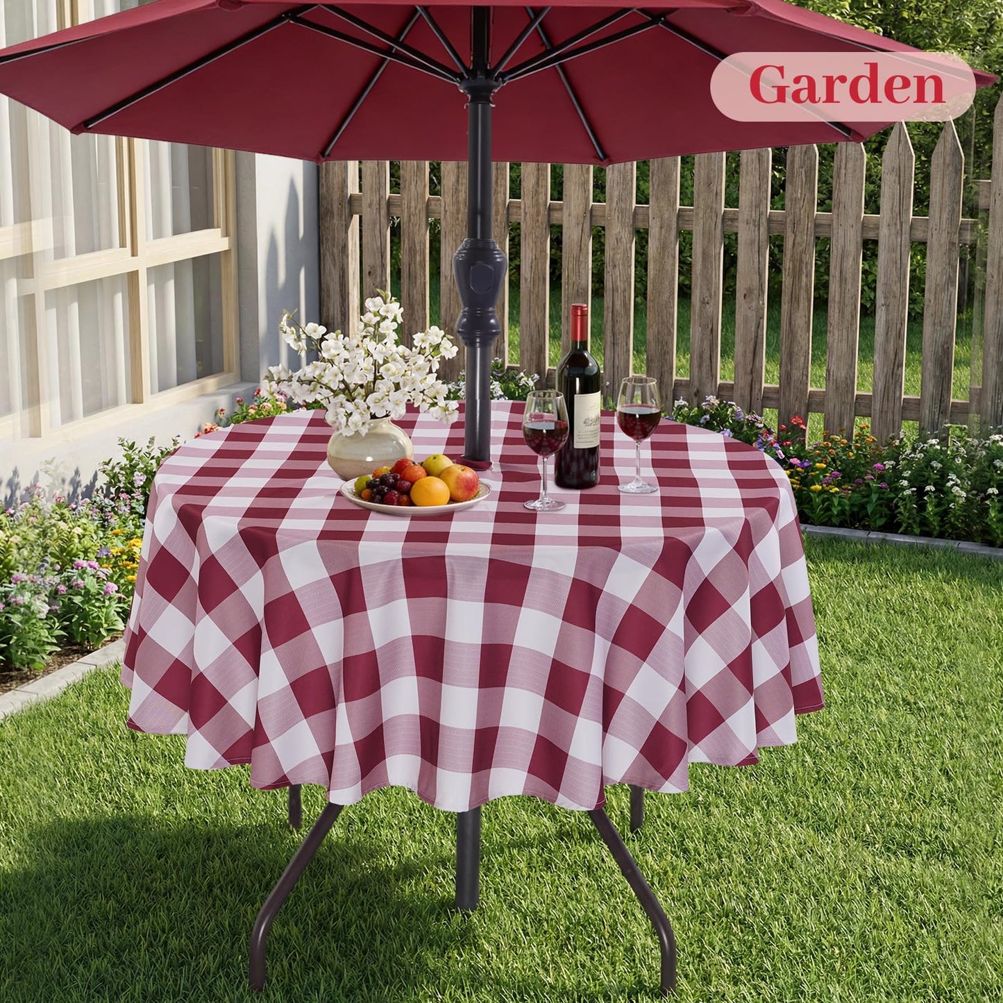 Eternal Beauty 52” Round Tablecloth Waterproof Outdoor Tablecloth with Umbrella Hole Zipper for Spring Summer Patio Picnic Tables (Tropical Palm Leaf) BST326H