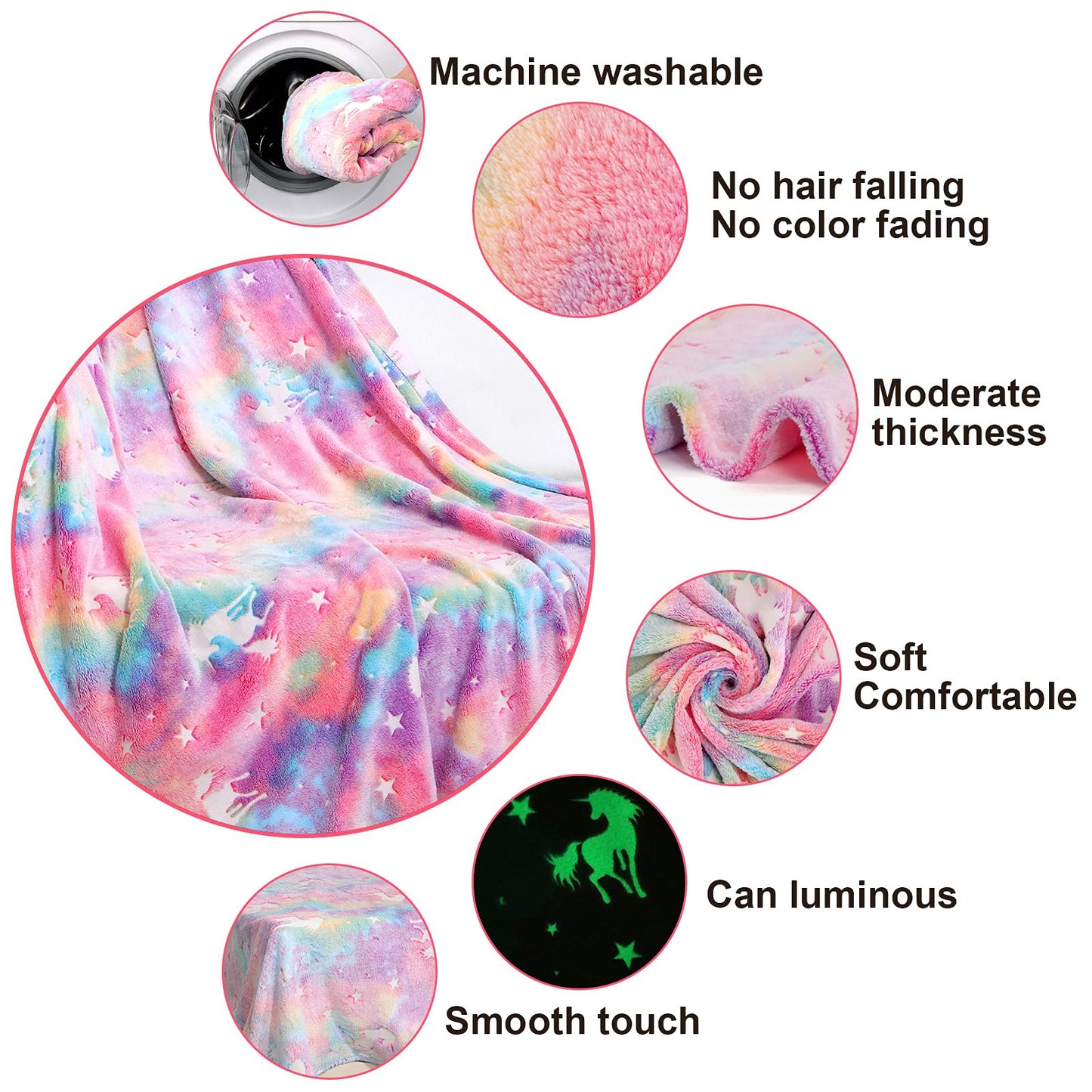 SALIMAH Glow in The Dark Blanket Unicorns Gifts for Girls, Toys for Girls Age 2 3 4 5 6 7 8 9 10 Year Old, Soft Kids Blankets Gifts for Grandkids Teens for Christmas Birthday, 50"x60" BST202