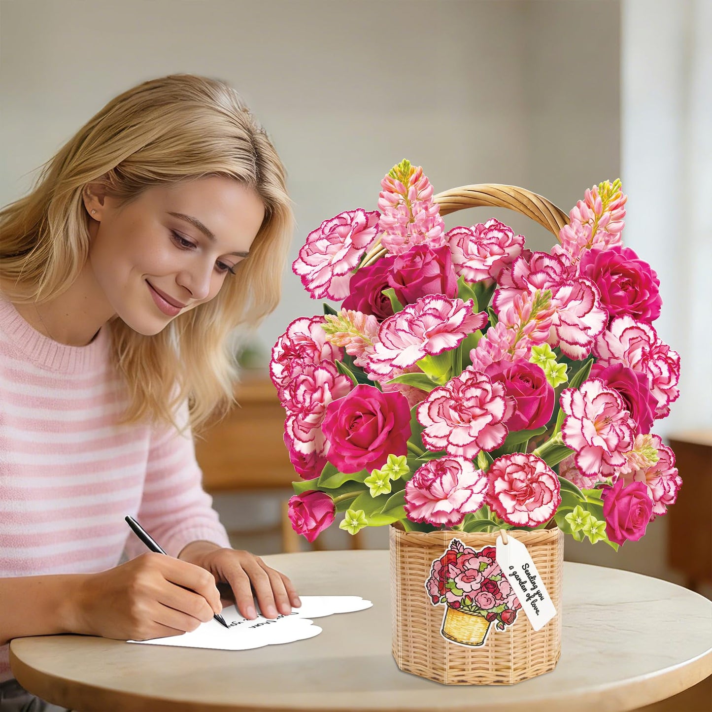 Pop Up Greeting Cards, Dahlia Paper Flower Bouquets | Birthday,Mother's Day, Thank You, Get Well, Anniversary,Include Note Card & Envelope WN420