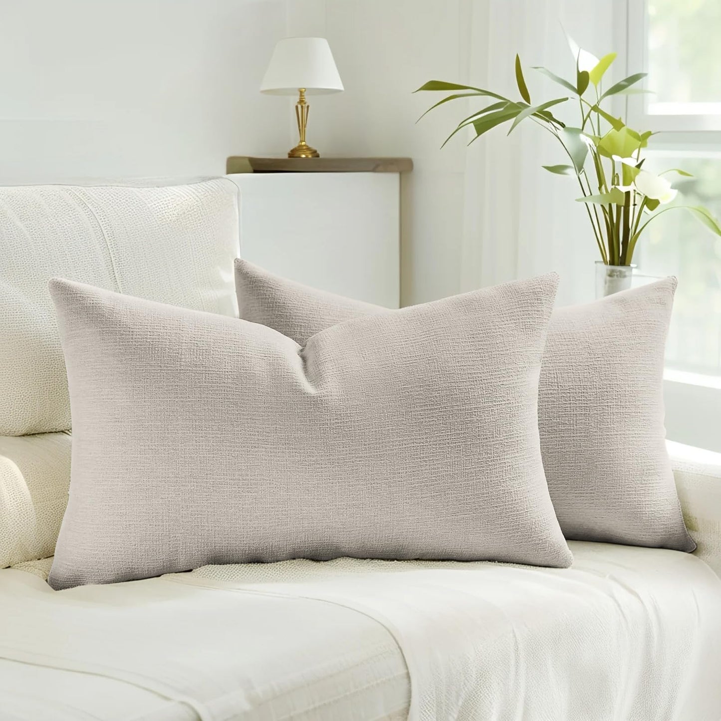 HAUSSY Pack of 2 Faux Linen Pillow Covers 26x26 Inch, Decorative Throw Pillows Soft Boho Neutral Cushion Covers Home Decor Modern Pillowcase for Couch Living Room Sofa Bed, Natural Linen (Covers Only) BST220