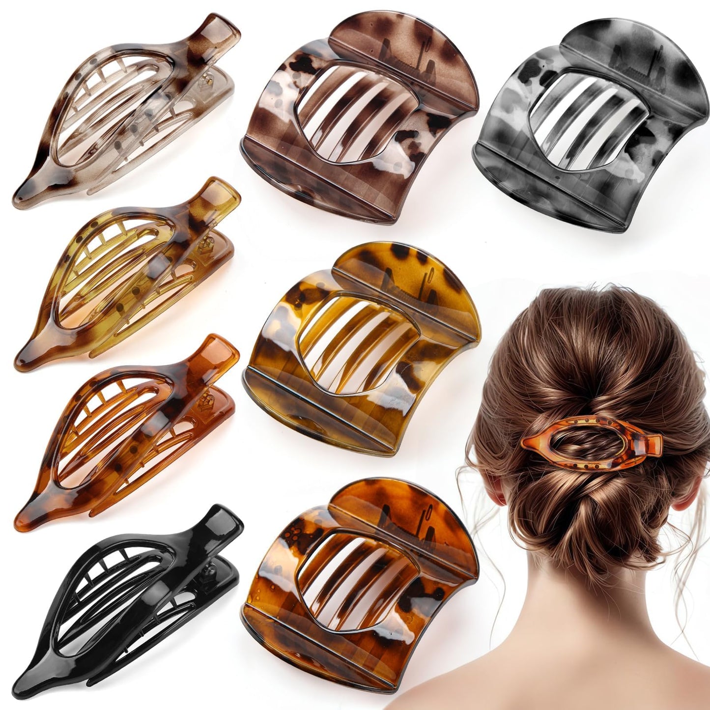 8 Pcs Flat Hair Clips for Women, 2 Styles Large Flat Claw Clips for Women, Strong Hold Non-slip French Hair Clips for Thick Thin Hair, Neutral Color WN420
