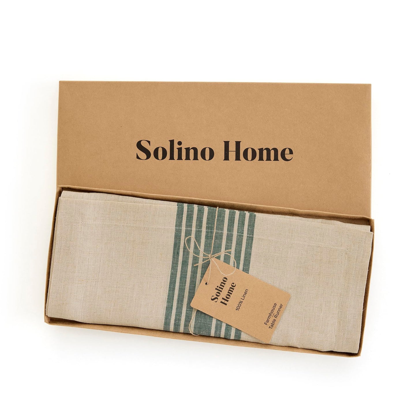 Solino Home 100% Linen Table Runner, 14 x 60 in, Black and White Striped | Farmhouse Table Runners for dining, console and side tables; vintage grain sack centre stripe; Pure Linen; OEKO-TEX Certified BST326SOLH