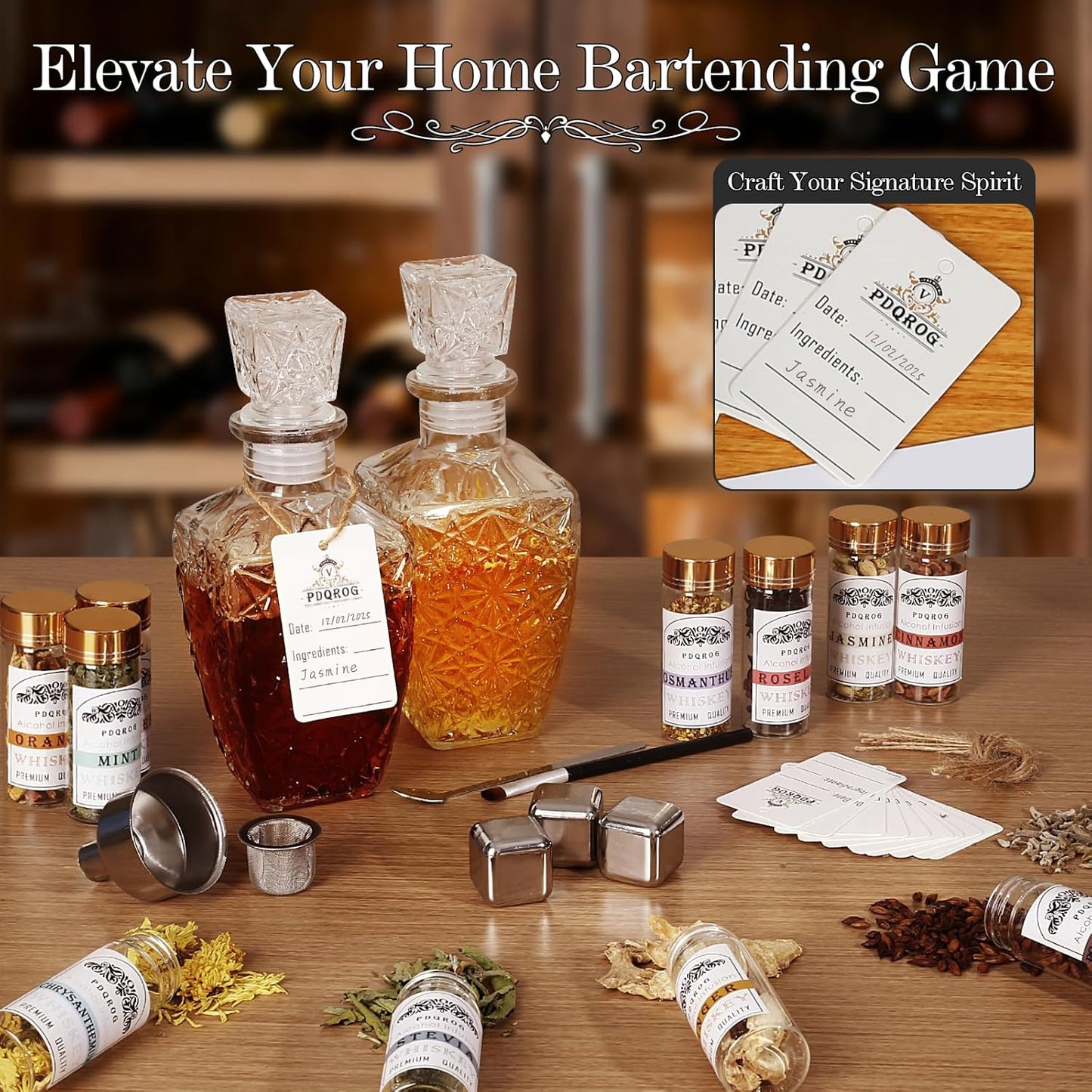 Alcohol Infusion Kit for Infusing Whiskey, Gin, Vodka, Tequila, Rum - DIY Your Own Flavored Spirits with Natural Ingredients - Anniversary, Birthday Gift for Men,Father Day Gifts,Husband WN420