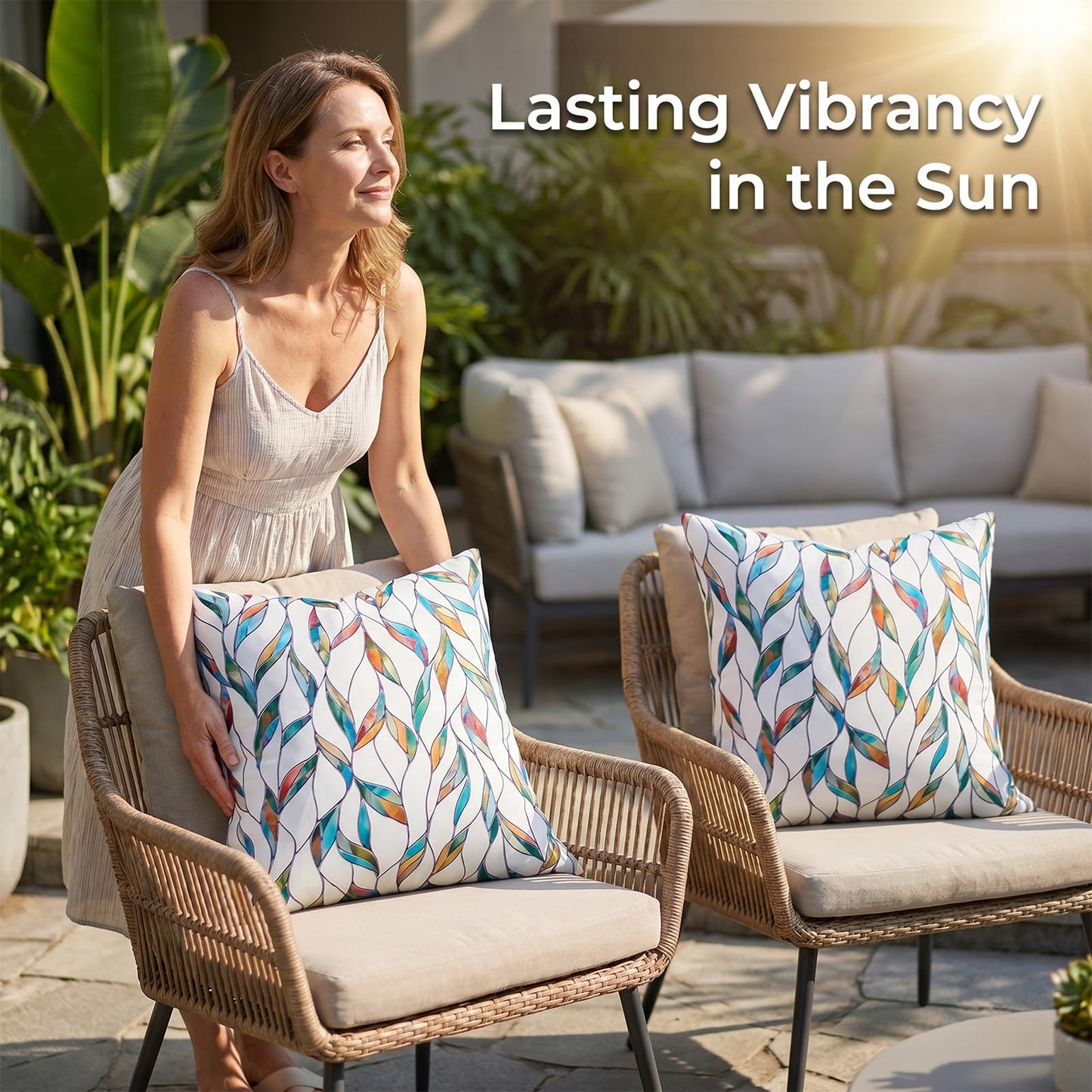 Outdoor Waterproof Pillow Covers Summer Decorative Throw Pillow Covers Tropical Leaf Couch Covers 20x20 Set of 2 Square Outdoor Floral Cushion Cases for Patio Furniture Garden Tent Balcony Bench BST220