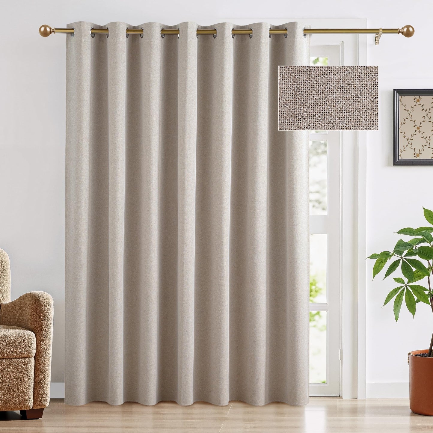 RYB HOME 100% Blackout Curtain for Sliding Glass Doors, Extra Wide Thermal Insulated Privacy Linen Curtains for Bedroom/Patio Door/Living Room/Open Closet, Room Divider, Black, W100xL108, 1 Panel BST220