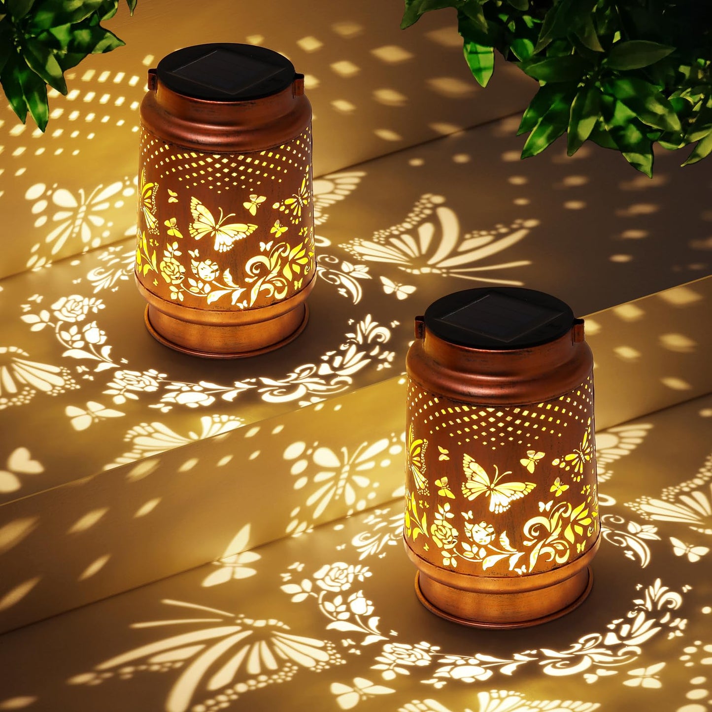Solar Lanterns Outdoor Waterproof Butterfly Garden Decor Birthday Gifts for Women Mom Grandma, Hanging Solar Lights Metal Lantern Decoration Outside for Yard, Patio, Backyard, Porch