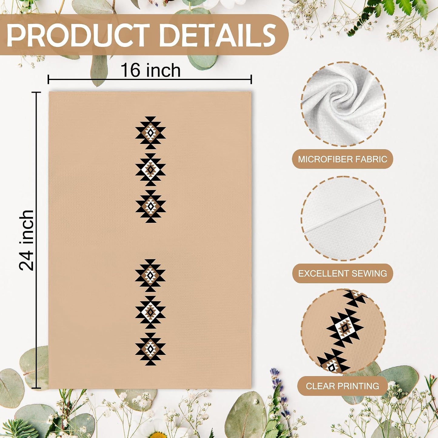 Western Boho Kitchen Towels, Southwestern Southwest Aztec Western Native American Bathroom Kitchen Decor, Western Cream Beige Neutral Decor Dish Hand Tea Towels for Bathroom Kitchen,16x24Inch BST326L