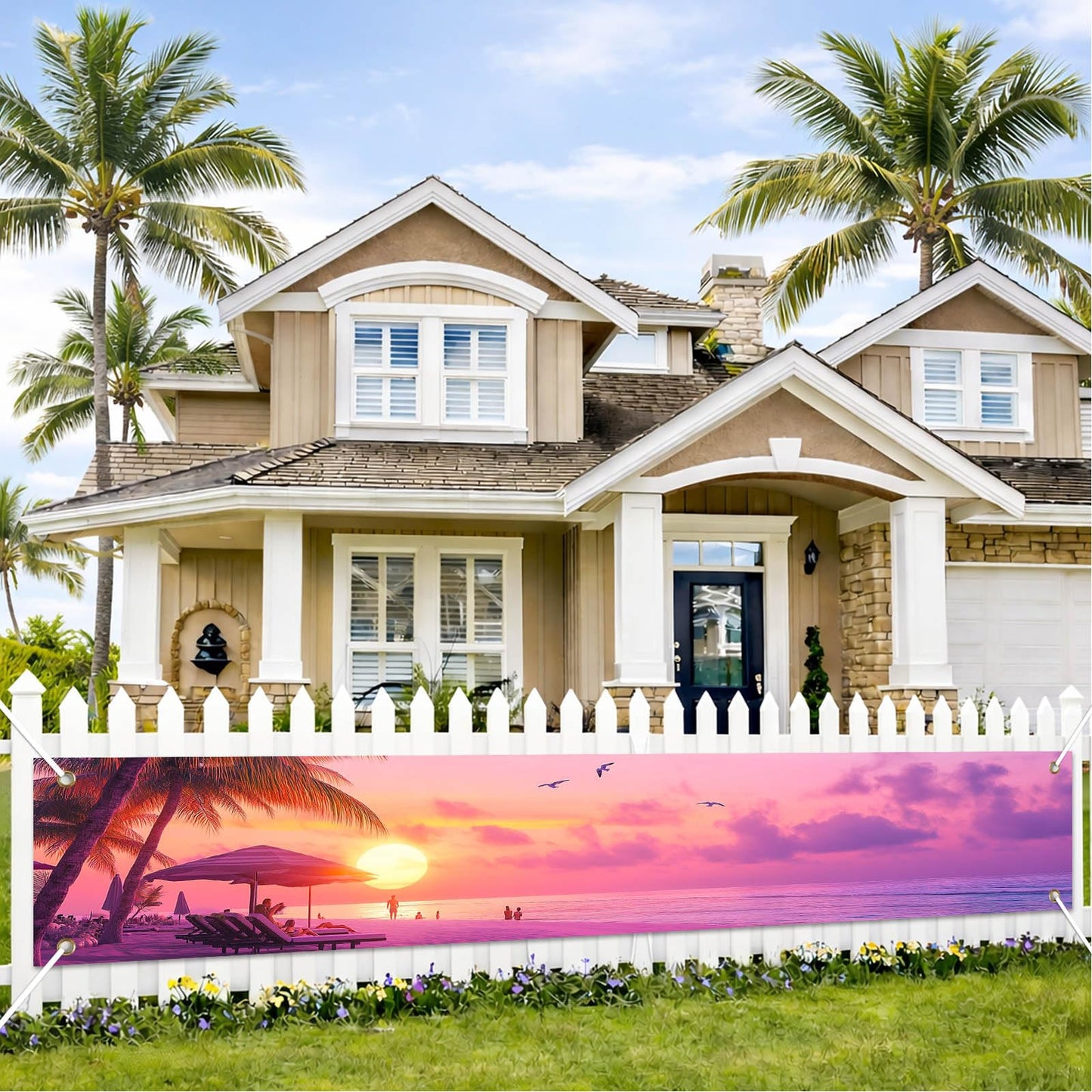 BlissYard Hello Summer Banner 118 x 20 Inch Pool Party Decorations Beach Surfboard Watermelon Tropical Fence Sign Hawaiian Luau Outdoor Backyard Wall Decor BST220