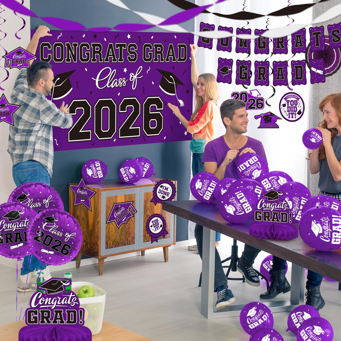 Black and Gold Themed 2026 Graduation Decorations Set - Congrats Grad Banner, Class of 2026 Backdrop, Balloons & Streamers Kit - Graduation Party Supplies for High School & College Celebrations BST326H