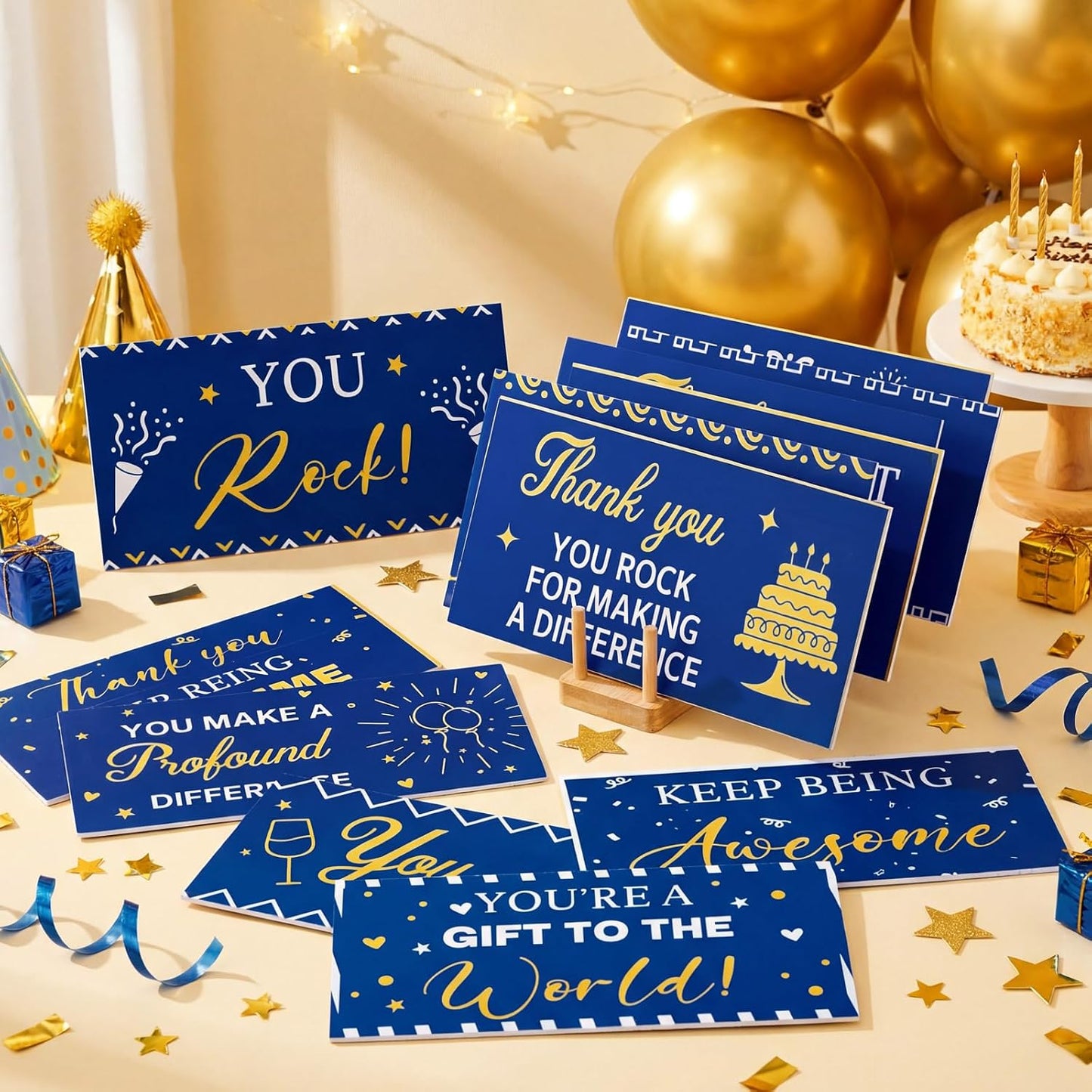 Tinlade 24 Designs Employee Appreciation Decorations Photo Booth Props We Appreciate You Blue Gold Thank You Party Decor Prop PVC Double Sided Selfie Signs for Staff Volunteer Retirement Teacher Nurse BST326H