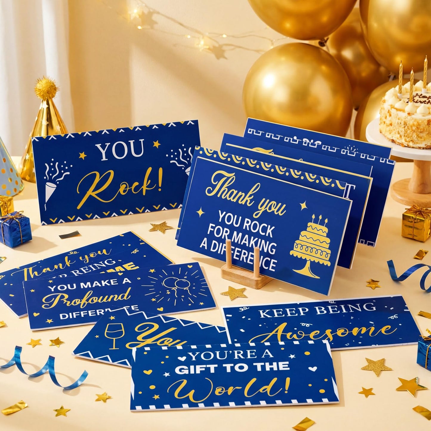 Tinlade 24 Designs Employee Appreciation Decorations Photo Booth Props We Appreciate You Blue Gold Thank You Party Decor Prop PVC Double Sided Selfie Signs for Staff Volunteer Retirement Teacher Nurse BST326H