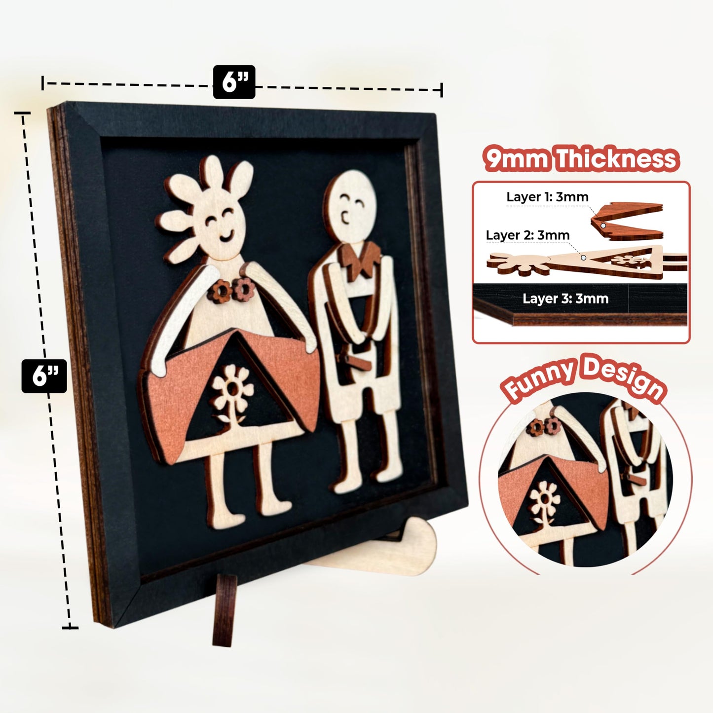 Funny Couple Decorative Gift for Him Her Anniversary Frame Wooden Sign Plaque Rustic 3D Wall Art Wedding Birthday Valentine's Day Gift for Boyfriend Girlfriend Husband Wife HU-FR252 BST220