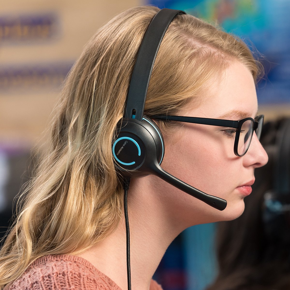 Cyber Acoustics AC-5008A USB Stereo Headset with Microphone for PC – Wired USB Headphones with Mic, Noise Cancelling Computer Headset with in-Line Volume and Mute Controls for Classroom, or Home