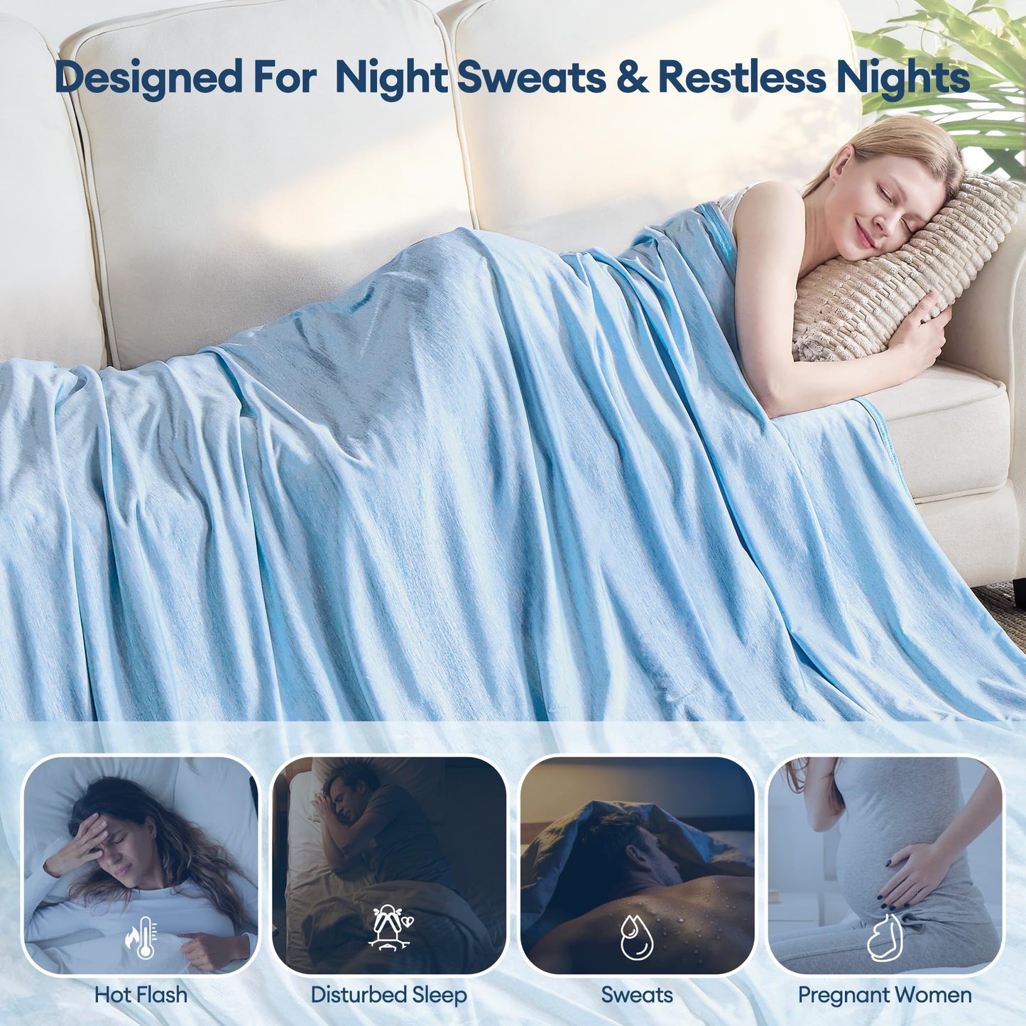 VFROO Cooling Blanket for Hot Sleepers Twin Size 60''×80'', Summer Blanket Thin Lightweight Breathable, Absorbs Sweat Heat to Keep Adults Cool, Cold Blanket for Sleeping on Bed Couch, Grey BST326H
