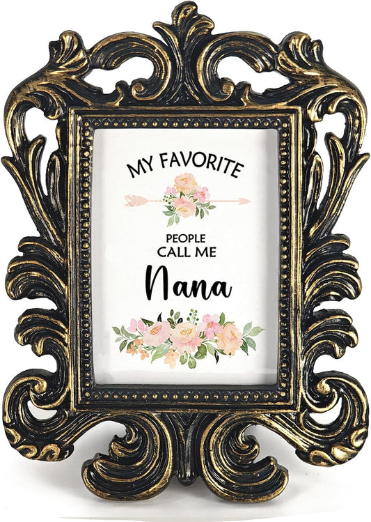 Vintage Nana Grandma Gifts Small Picture Frame Baroque, My Favorite People Call Me Nana Gifts for Grandma Christmas,Floral Mini Resin Photo Frame for TableTop Desk 1.7x2.5 Photo Bedroom Decor WN420