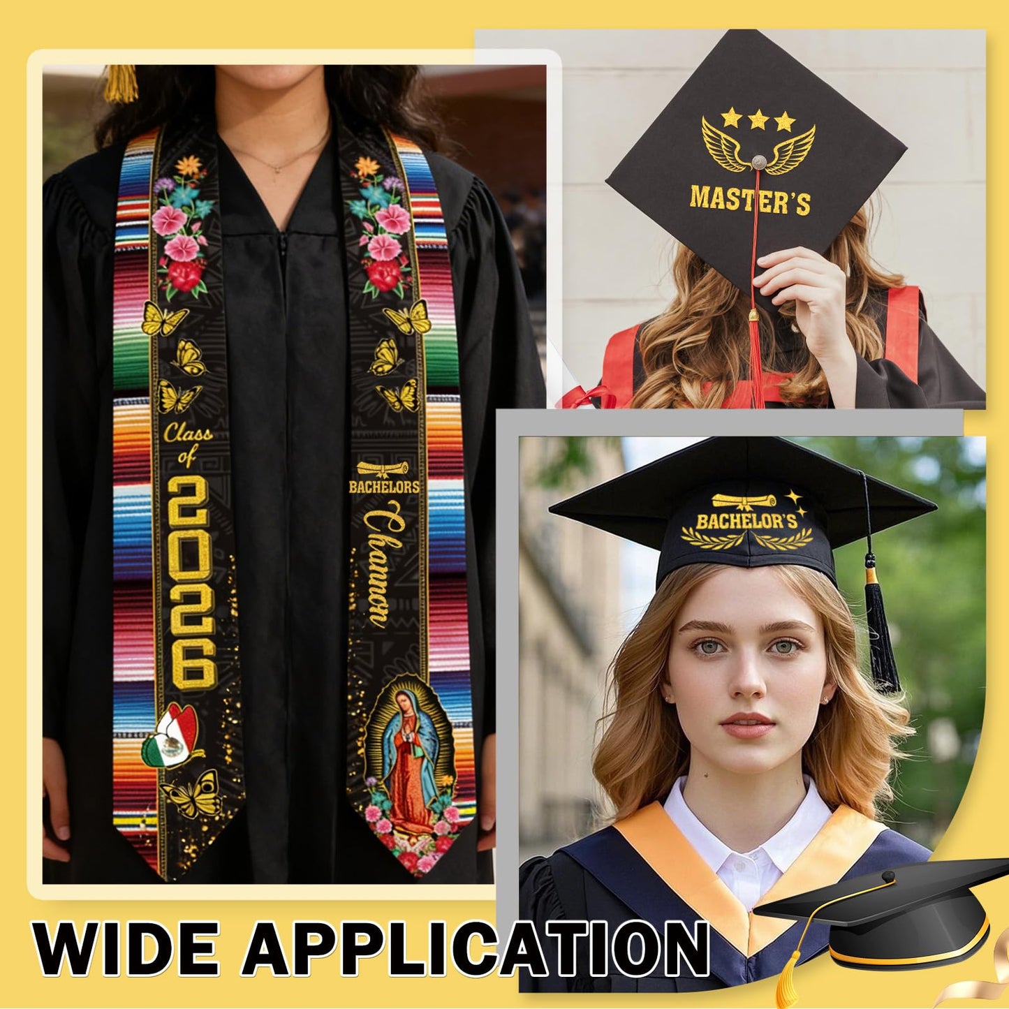 Dazoratix Filipino Graduation Stole 2026 - Philippines American Flag Sash Personalized Custom Glitter Iron on Letters Patches DIY Customize Transfer Stickers for Senior Student School Grad Decorations BST326L